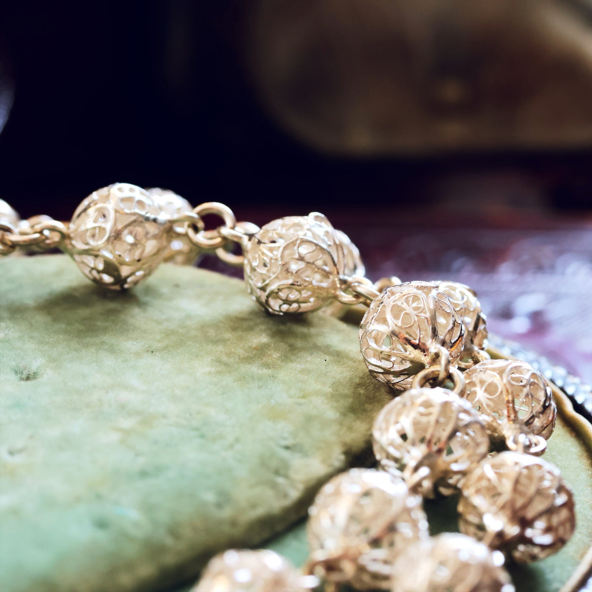 Vintage Continental Silver Filigree Bead Necklace
