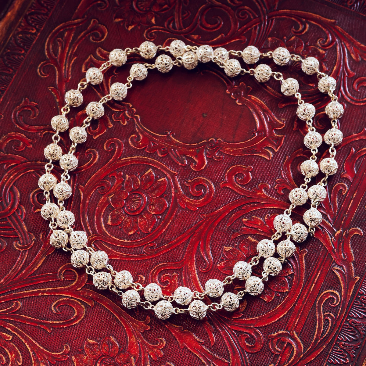 Vintage Continental Silver Filigree Bead Necklace
