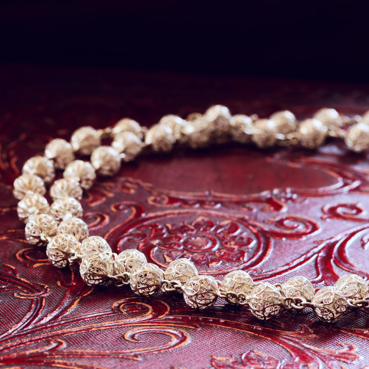 Vintage Continental Silver Filigree Bead Necklace