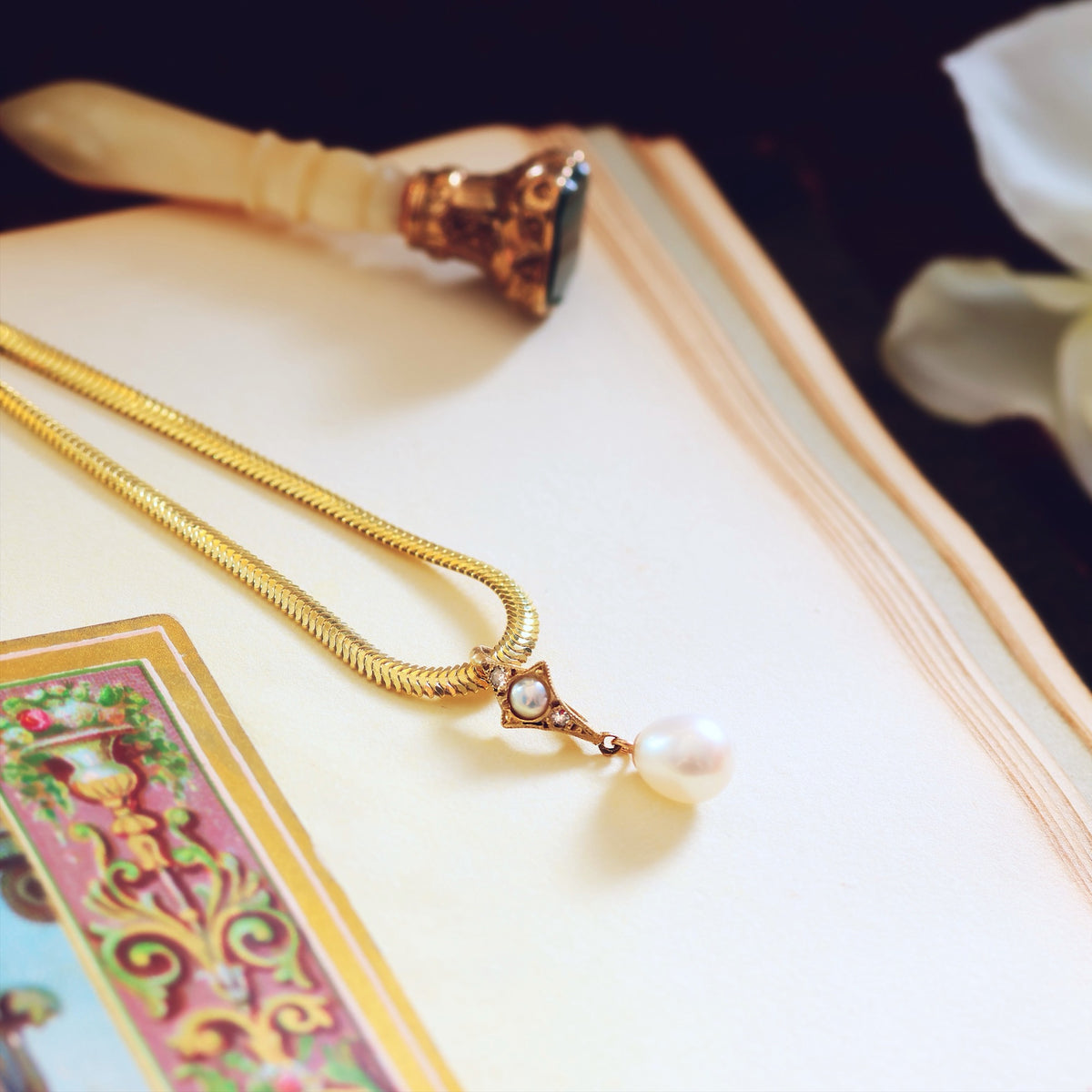 Recycled Vintage Cultured Pearl & Diamond Pendant