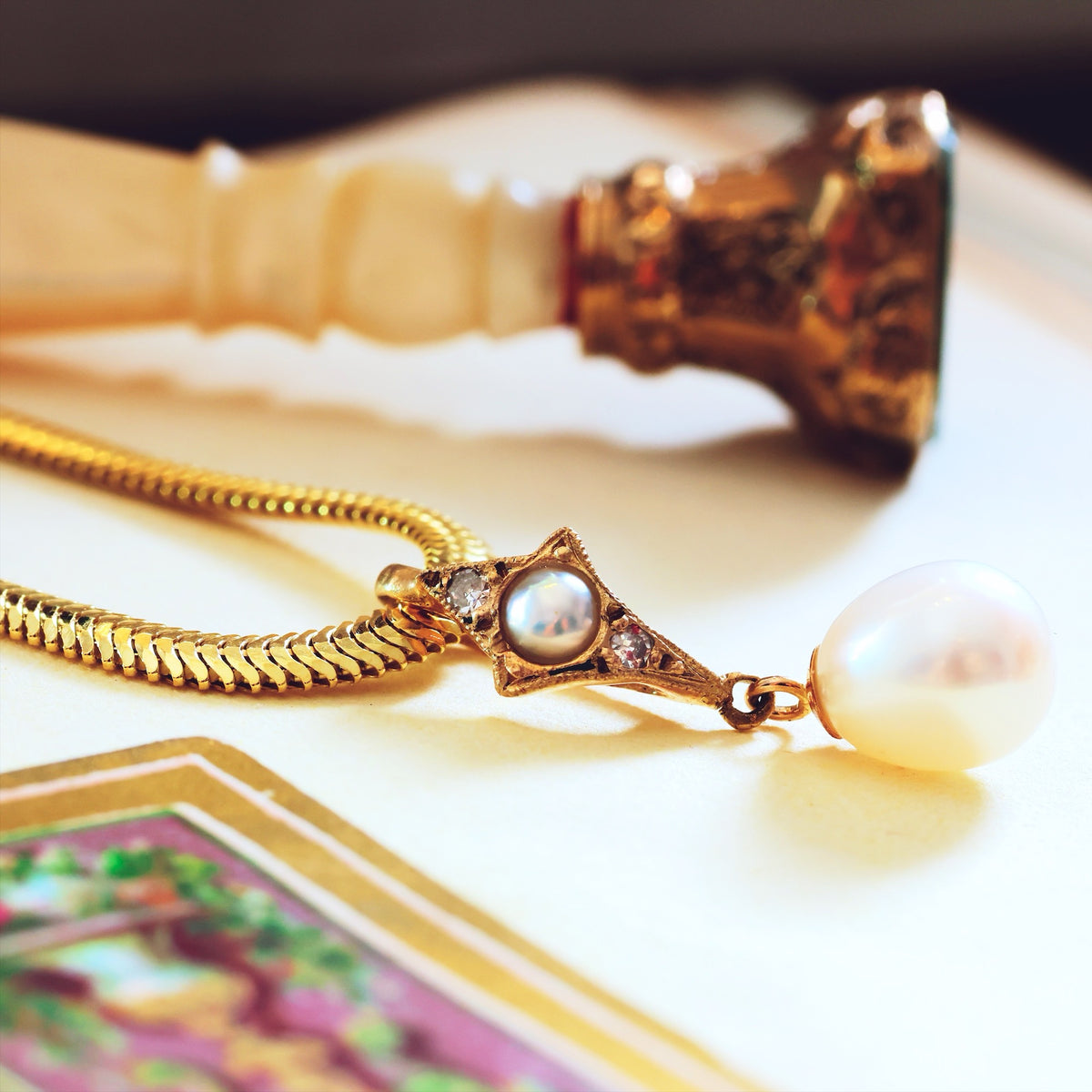 Recycled Vintage Cultured Pearl & Diamond Pendant
