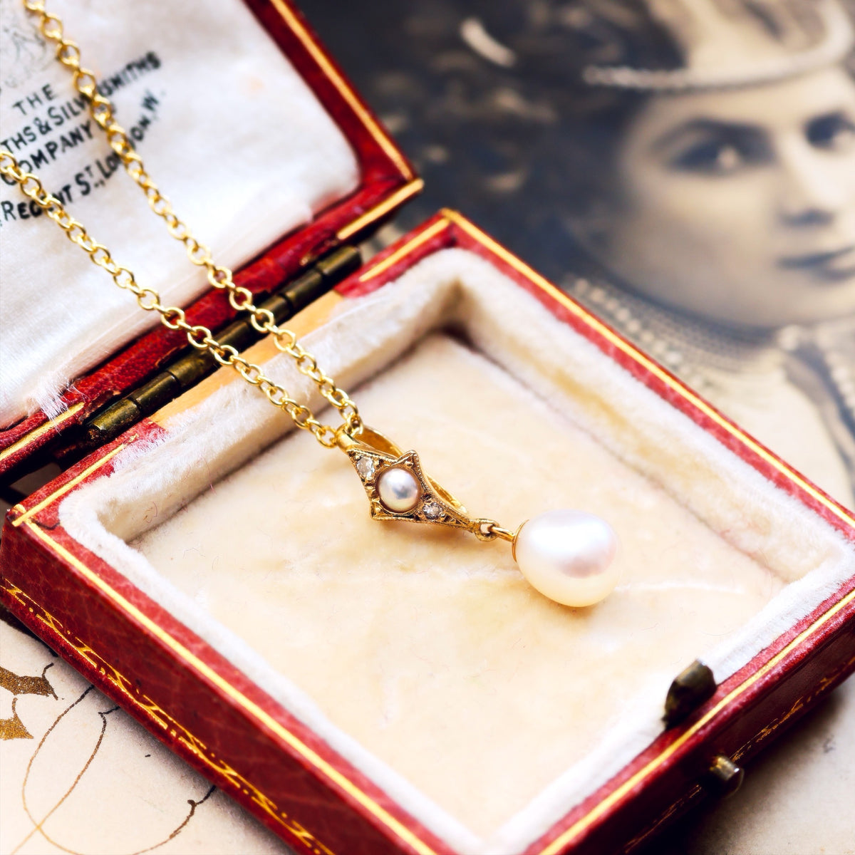 Recycled Vintage Cultured Pearl & Diamond Pendant