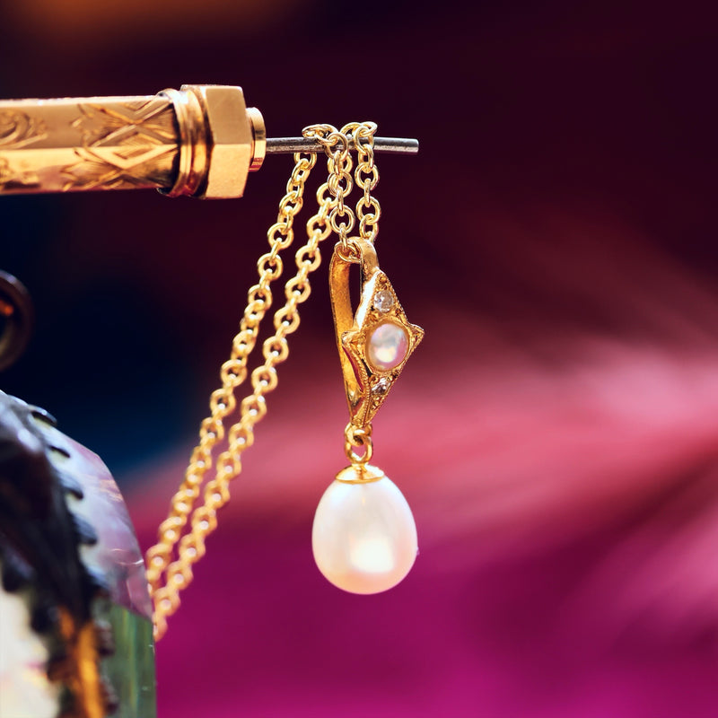 Vintage Cultured Pearl & Diamond Pendant