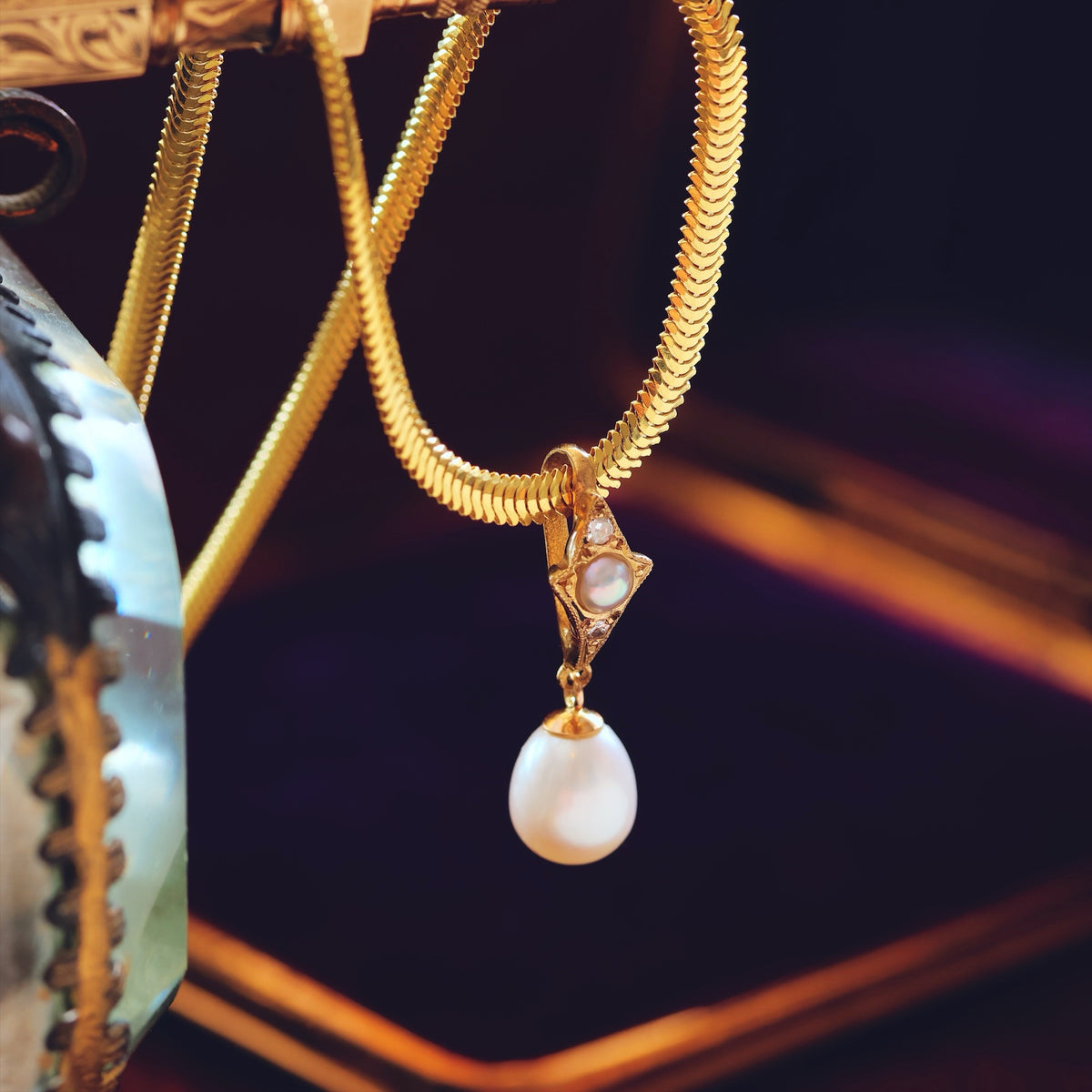 Recycled Vintage Cultured Pearl & Diamond Pendant