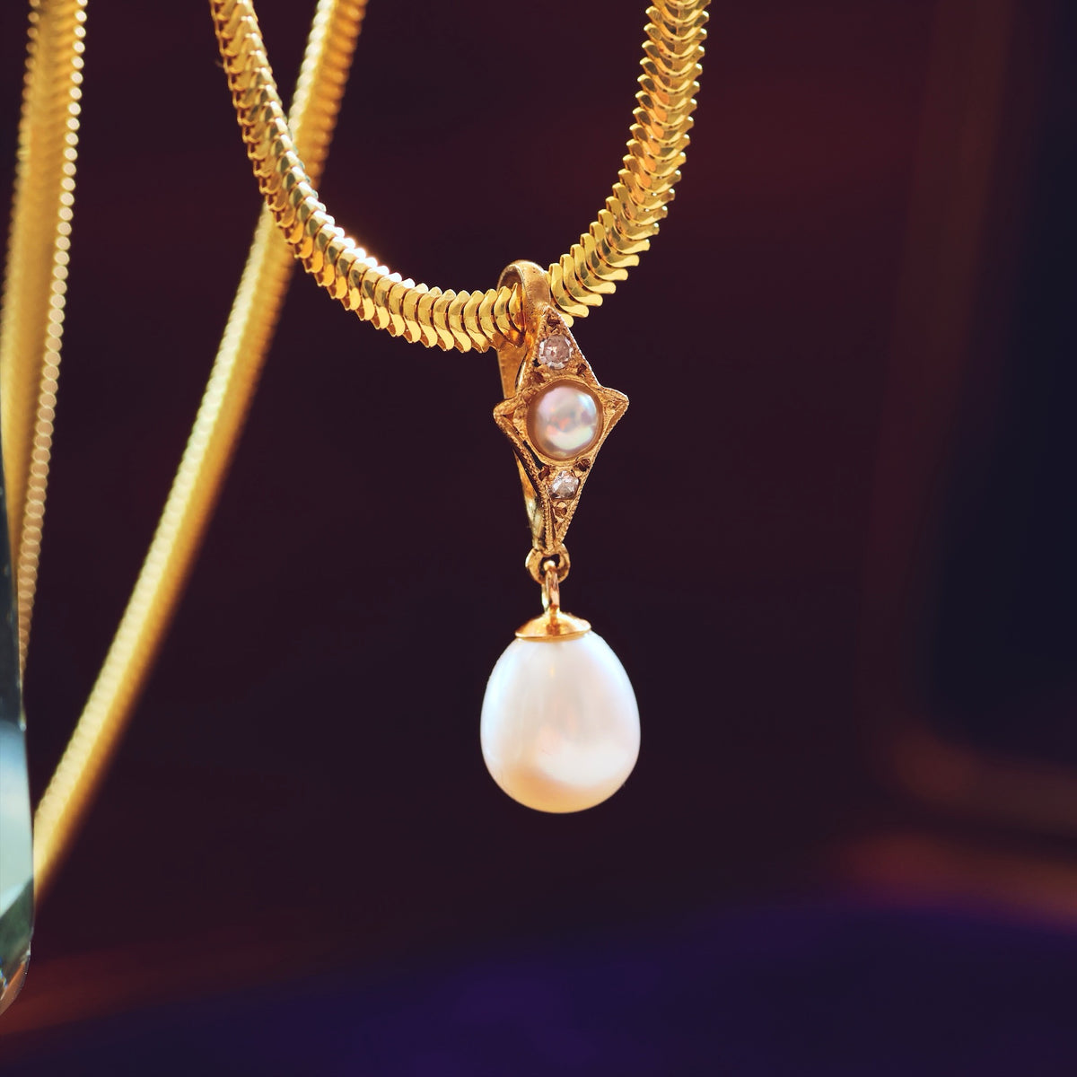 Recycled Vintage Cultured Pearl & Diamond Pendant