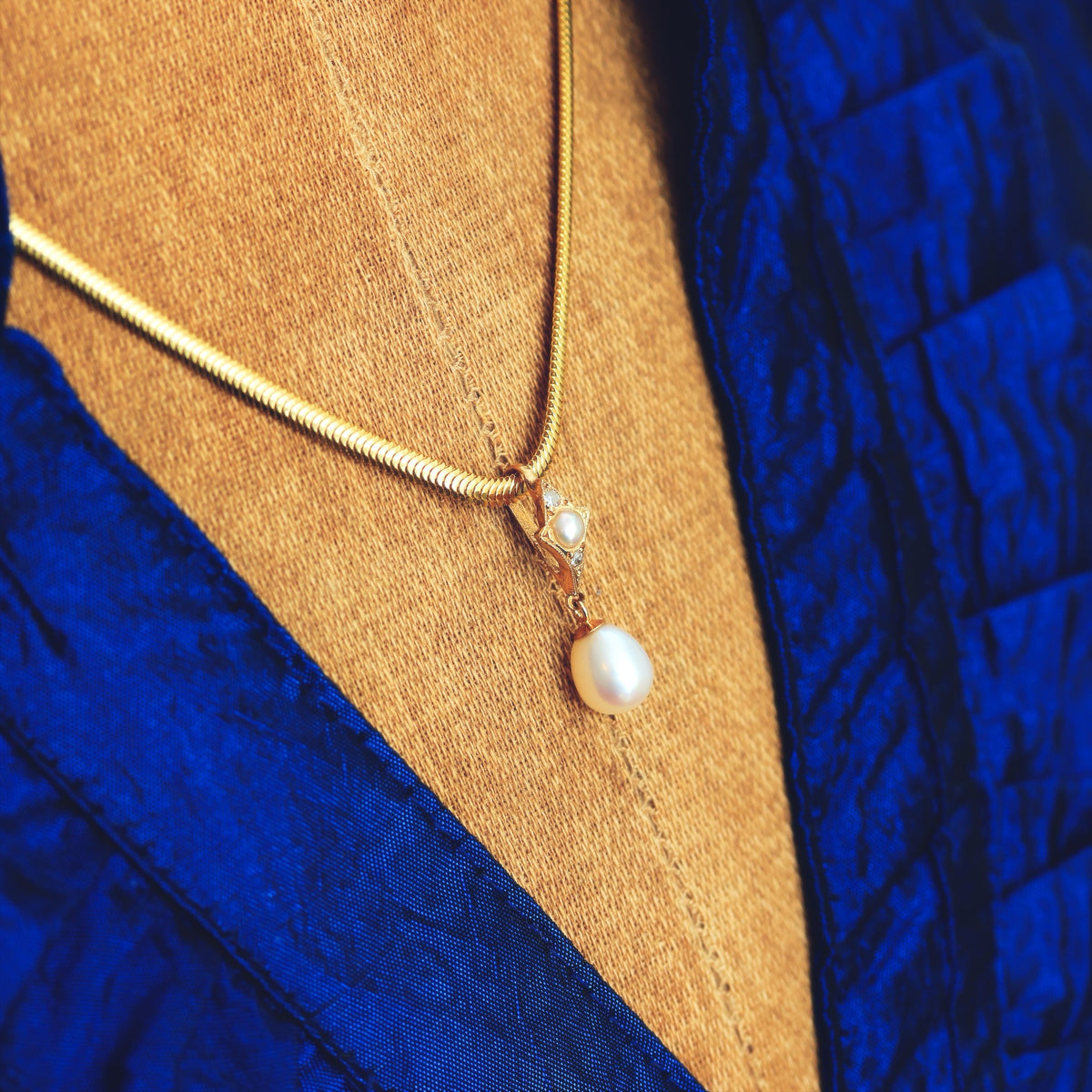 Recycled Vintage Cultured Pearl & Diamond Pendant