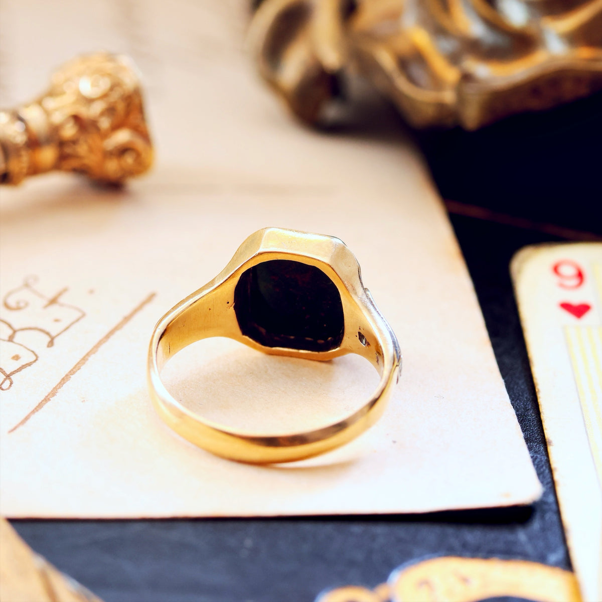 Vintage Date 1936 Art Deco Bloodstone Signet Ring