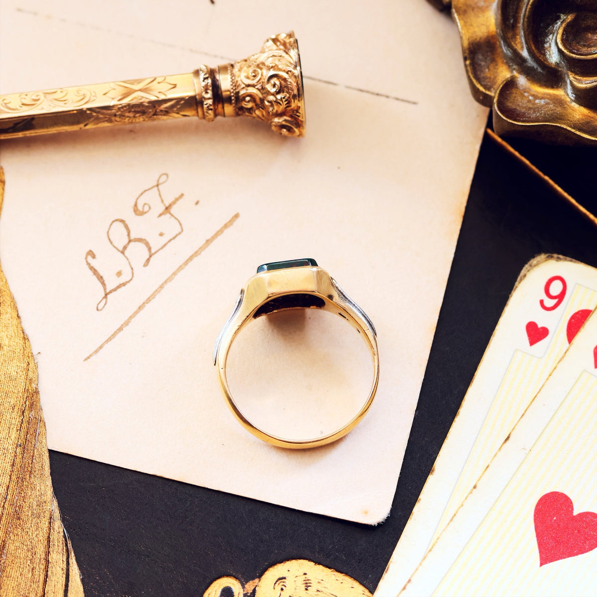 Vintage Date 1936 Art Deco Bloodstone Signet Ring