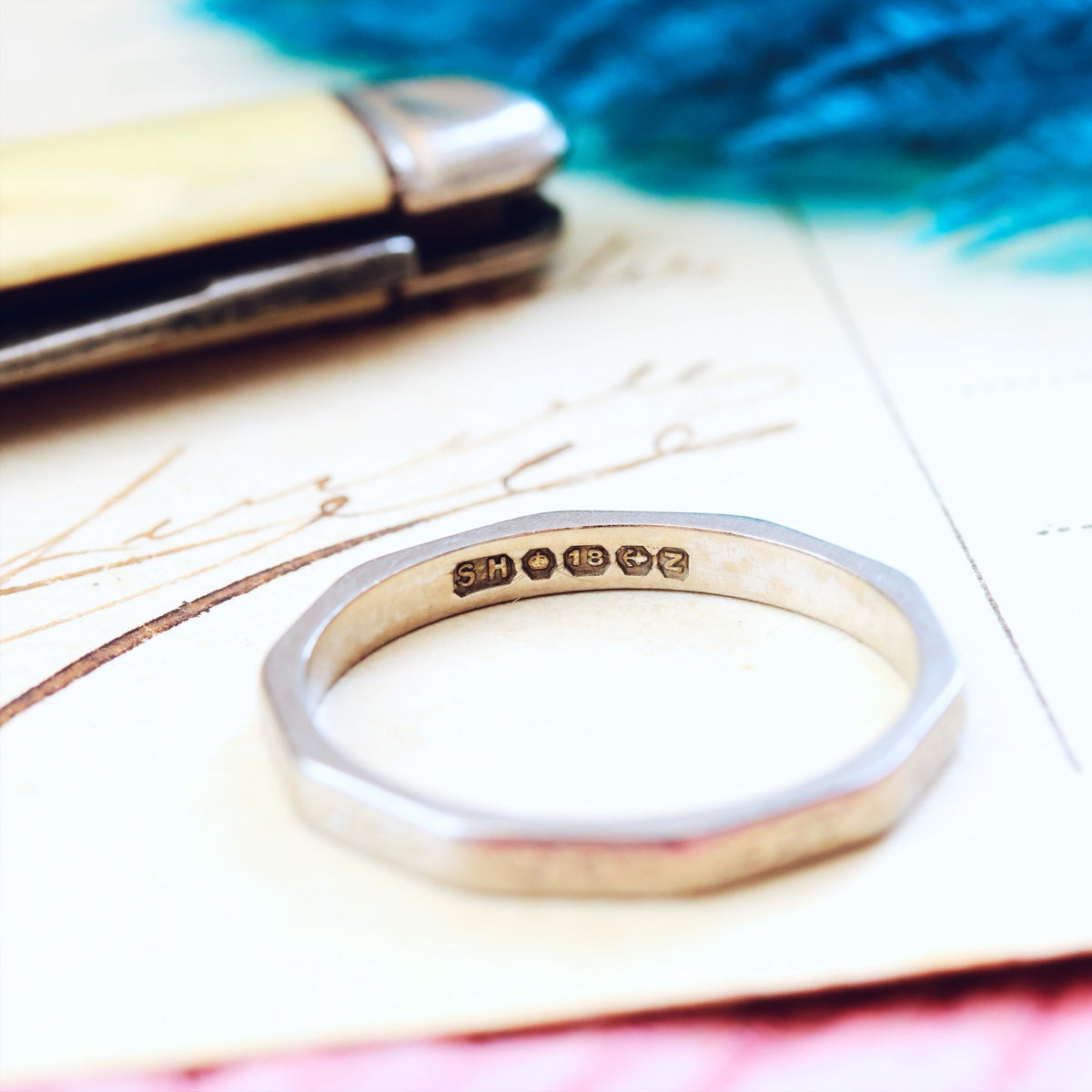 Vintage Date 1949 Size N/6.75 White Gold Wedding Ring