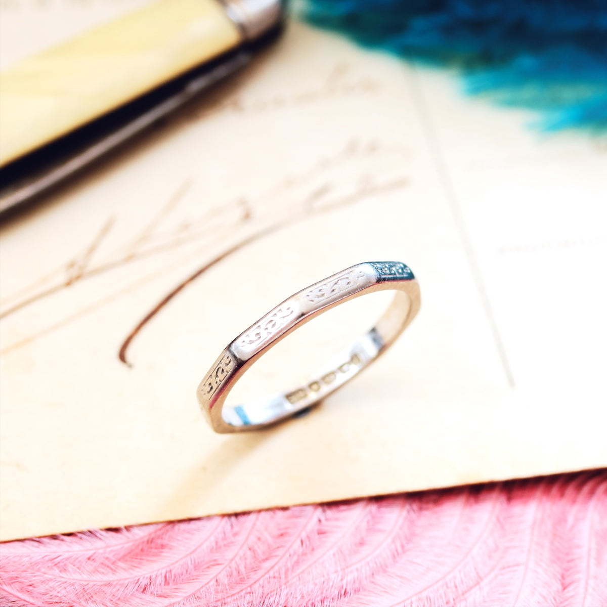 Vintage Date 1949 Size N/6.75 White Gold Wedding Ring