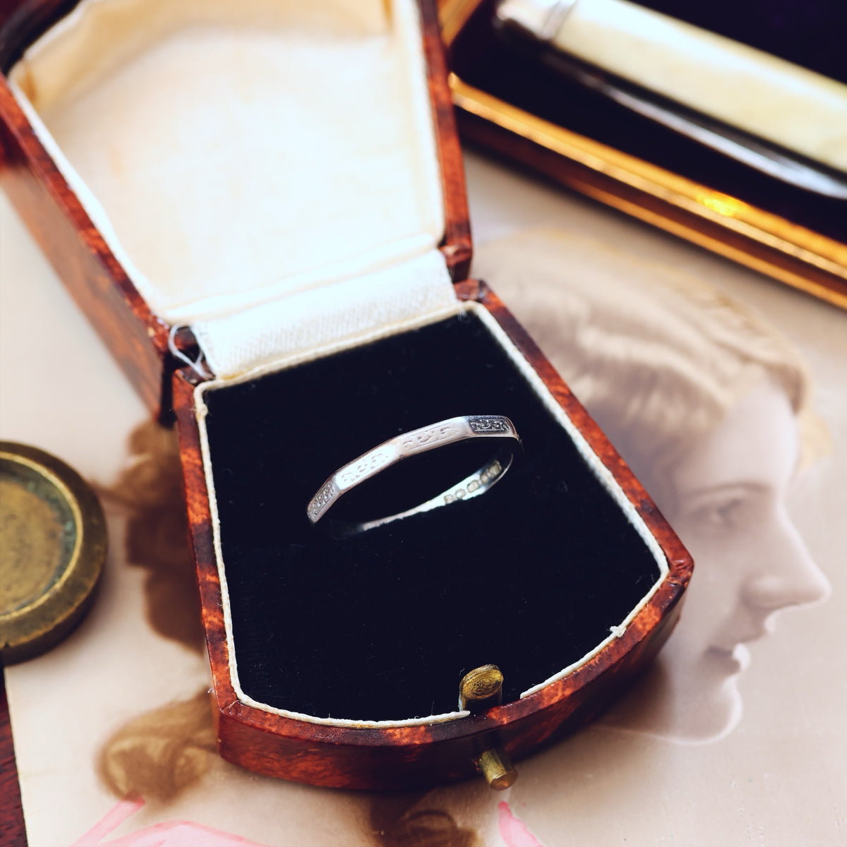 Vintage Date 1949 Size N/6.75 White Gold Wedding Ring