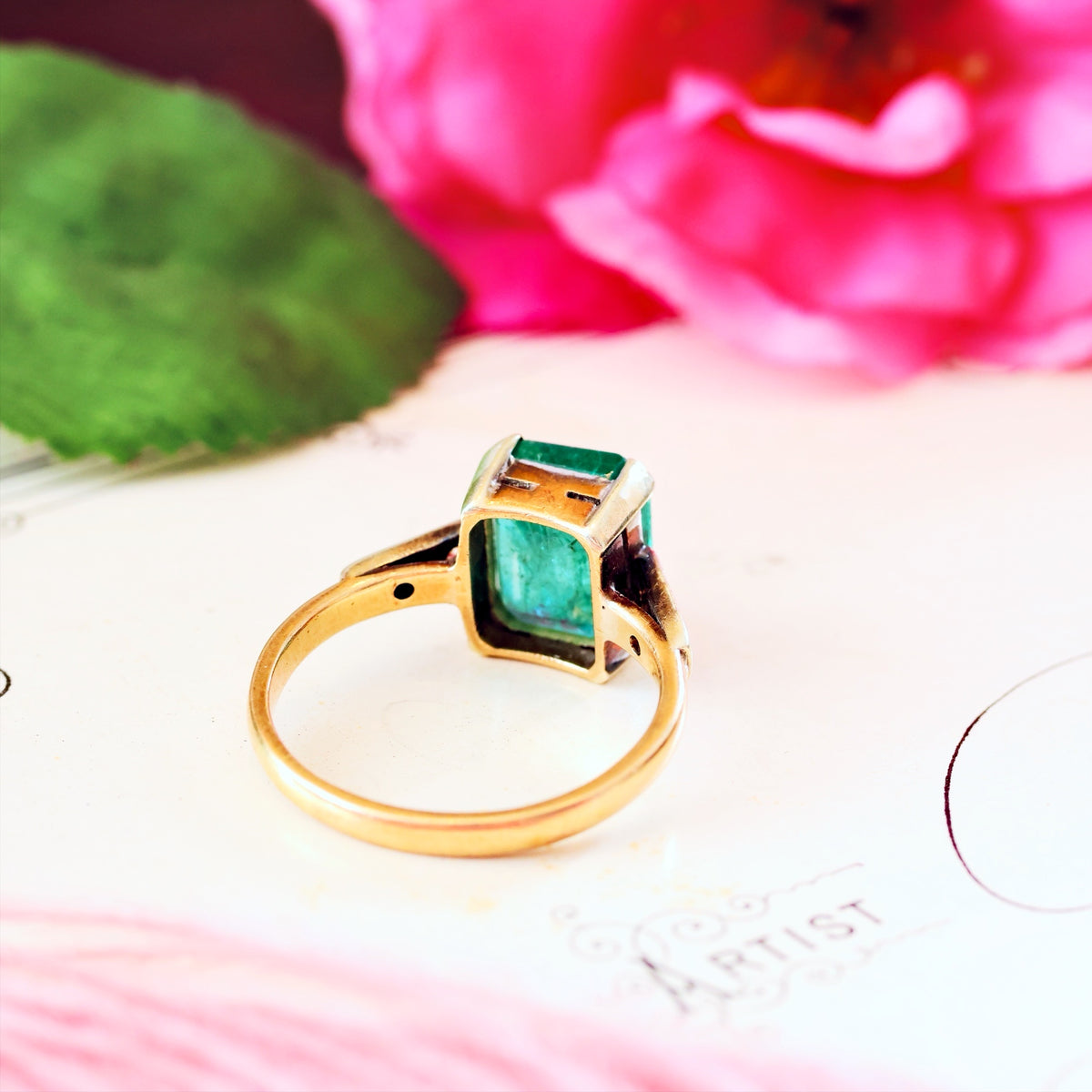 Unusual Vintage Date 1952 Emerald & Diamond Ring