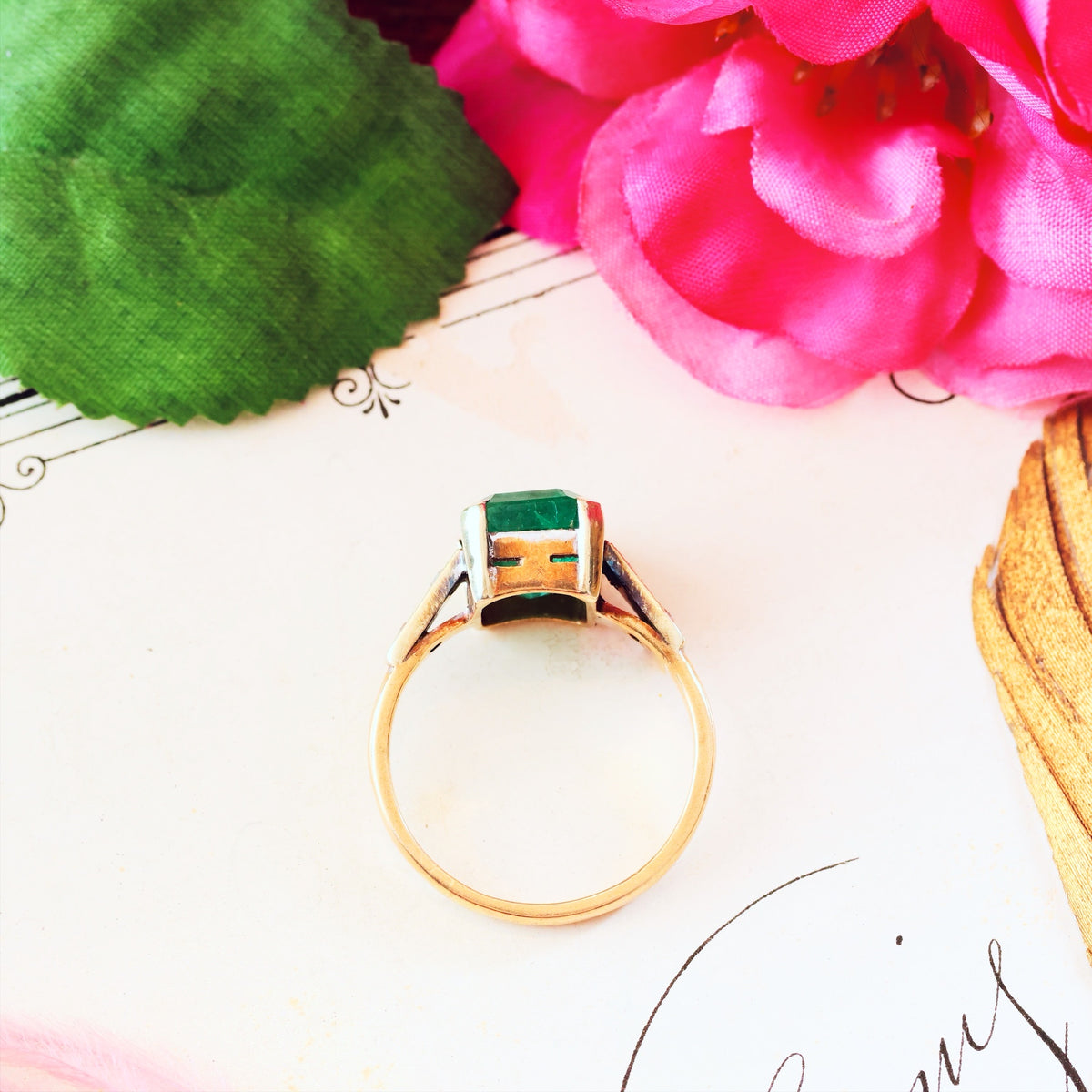 Unusual Vintage Date 1952 Emerald & Diamond Ring