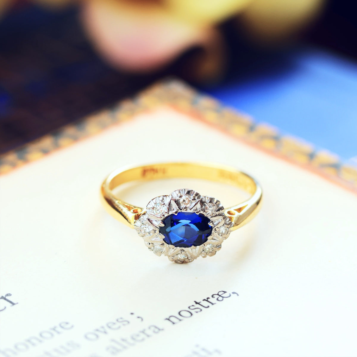 Date 1962 Flowerette Sapphire & Diamond Engagement Ring