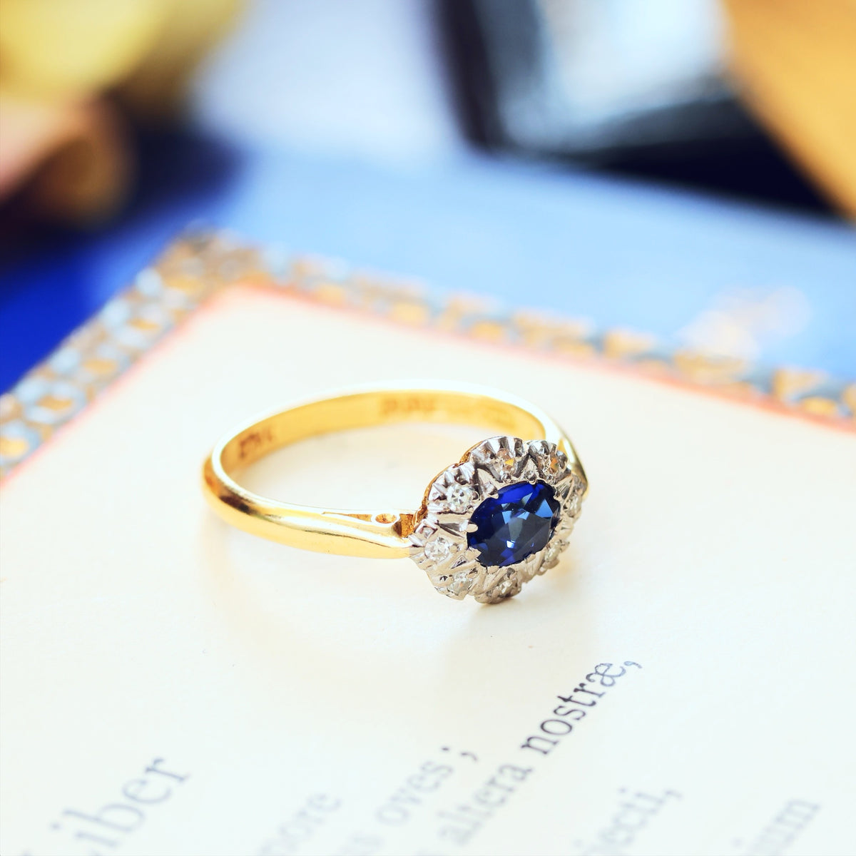 Date 1962 Flowerette Sapphire & Diamond Engagement Ring