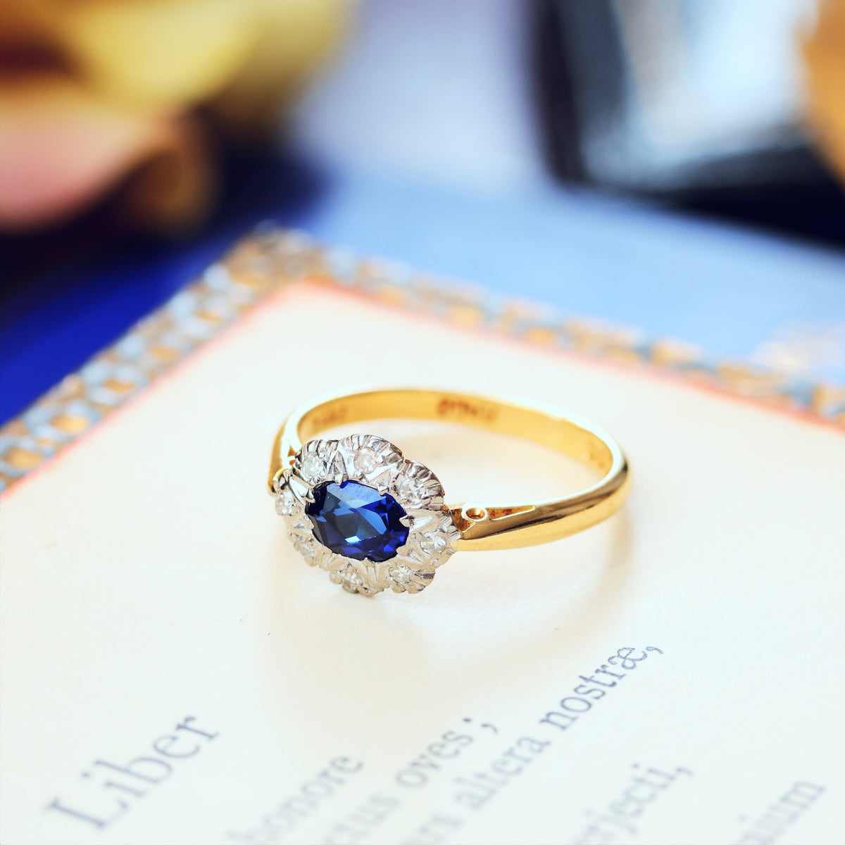 Date 1962 Flowerette Sapphire & Diamond Engagement Ring