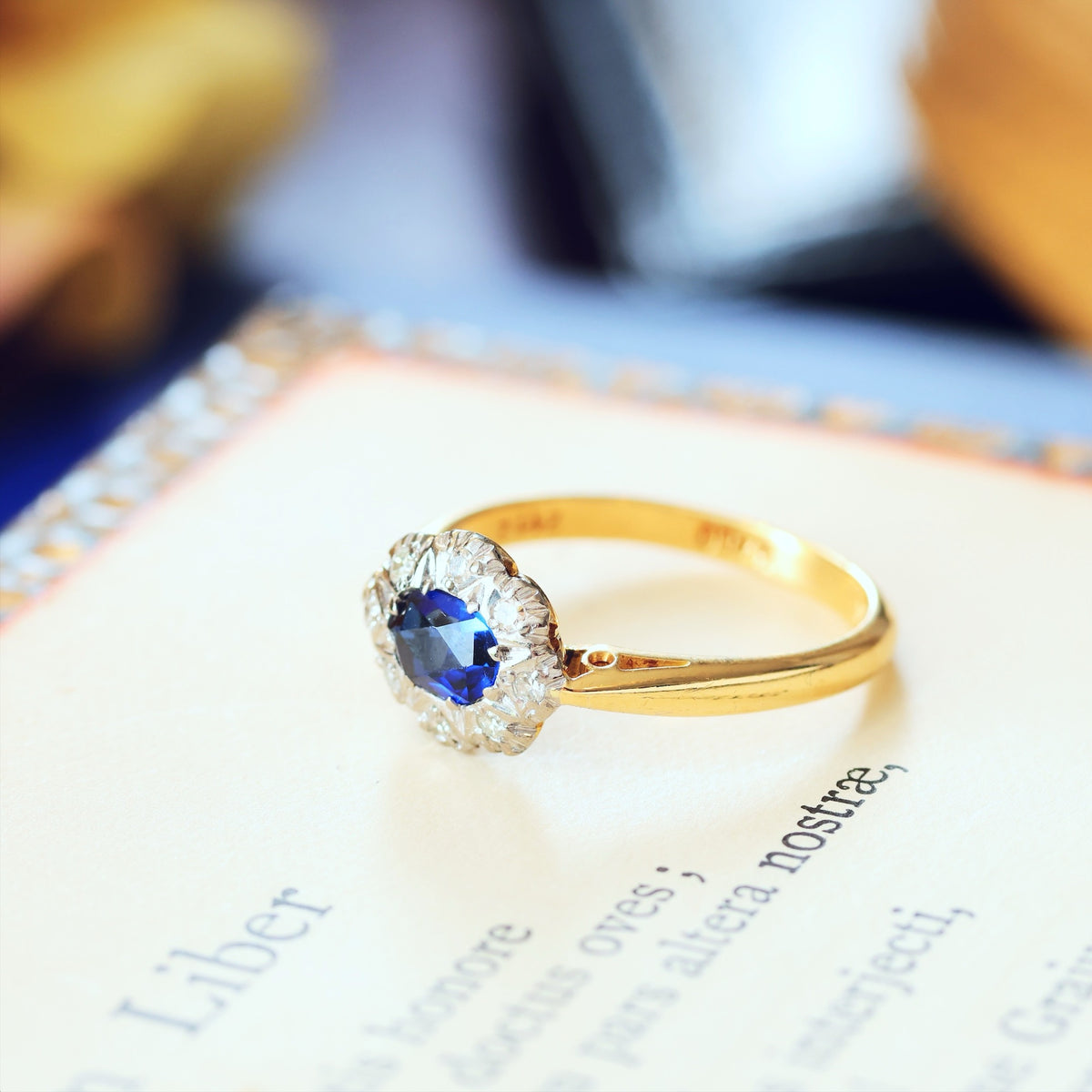 Date 1962 Flowerette Sapphire & Diamond Engagement Ring