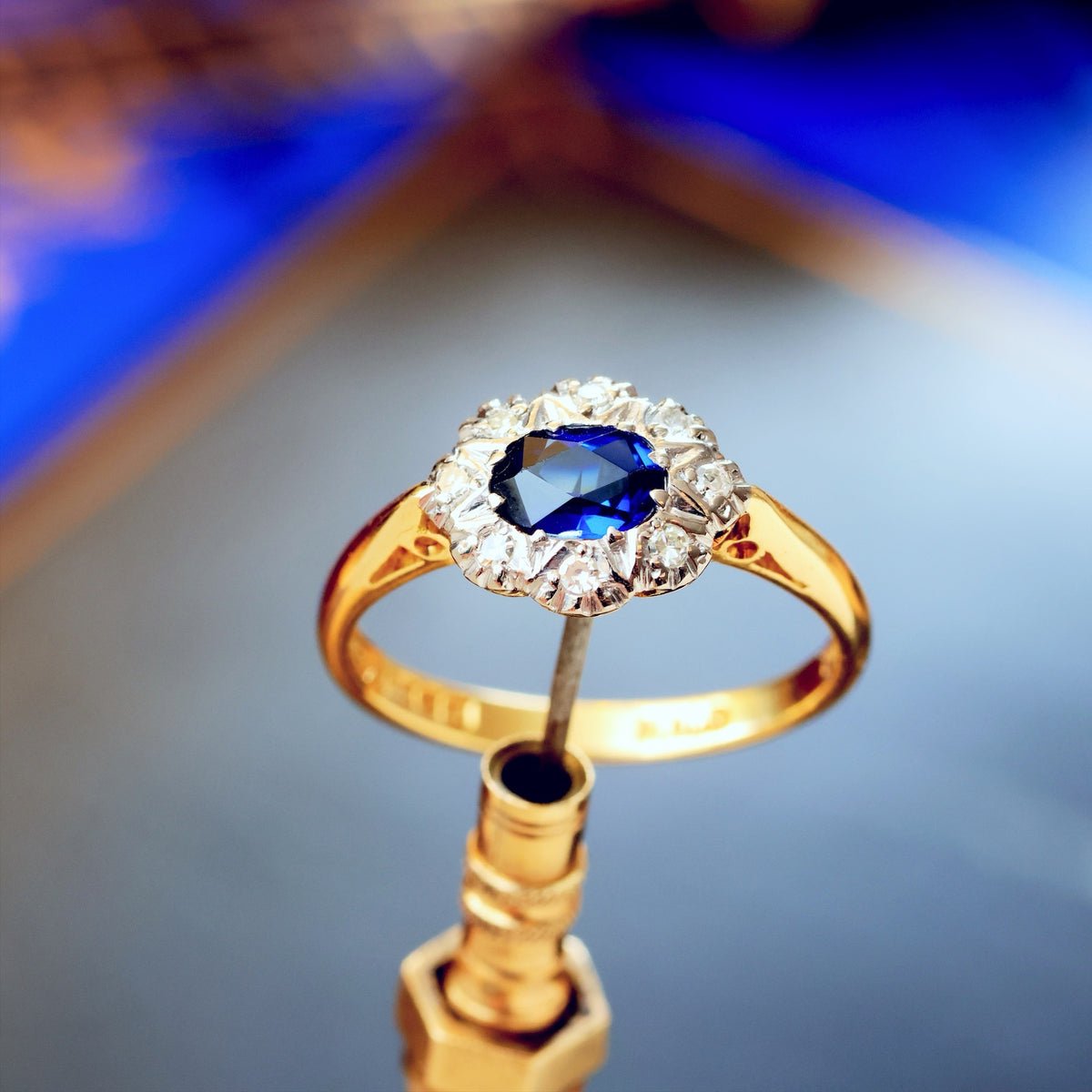 Date 1962 Flowerette Sapphire & Diamond Engagement Ring
