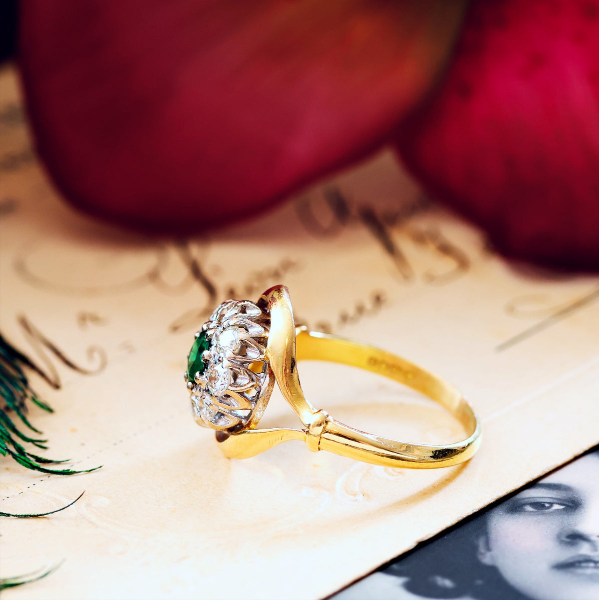 Date 1965 Emerald & Diamond Flowerette Engagement Ring