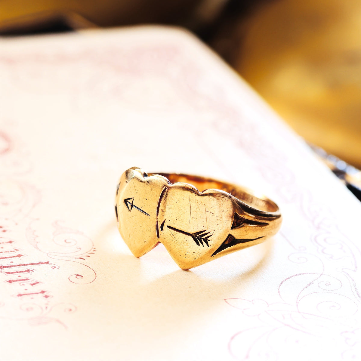 Date 1965 Twinned Hearts 9ct Gold Signet Ring