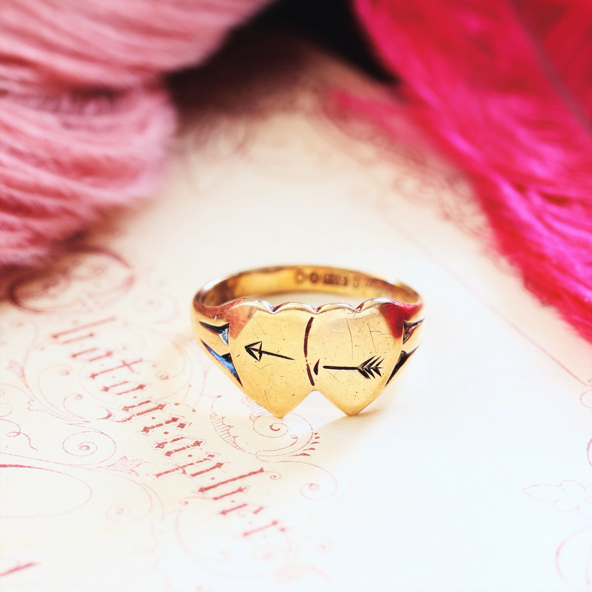 Date 1965 Twinned Hearts 9ct Gold Signet Ring