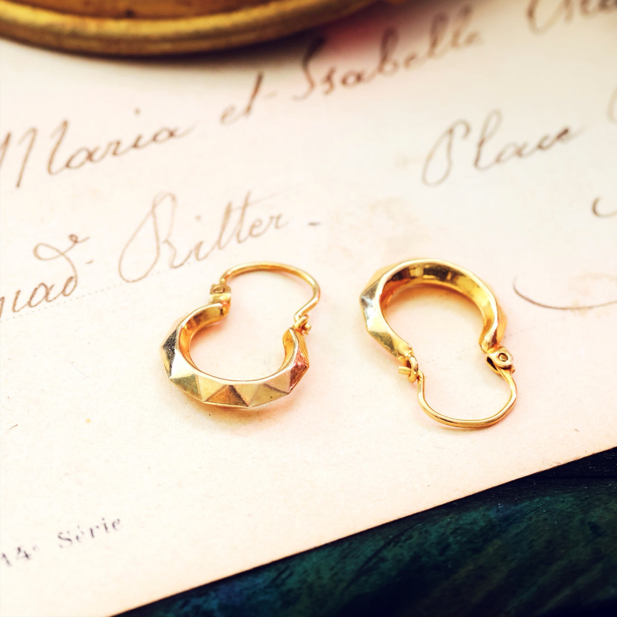 Vintage Date 1972 9ct Gold Faceted Hoop Earrings