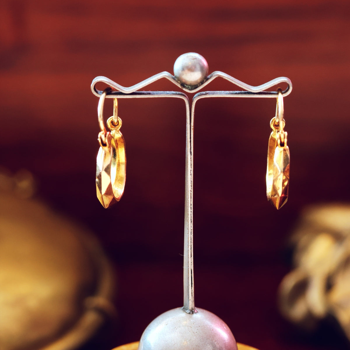 Vintage Date 1972 9ct Gold Faceted Hoop Earrings