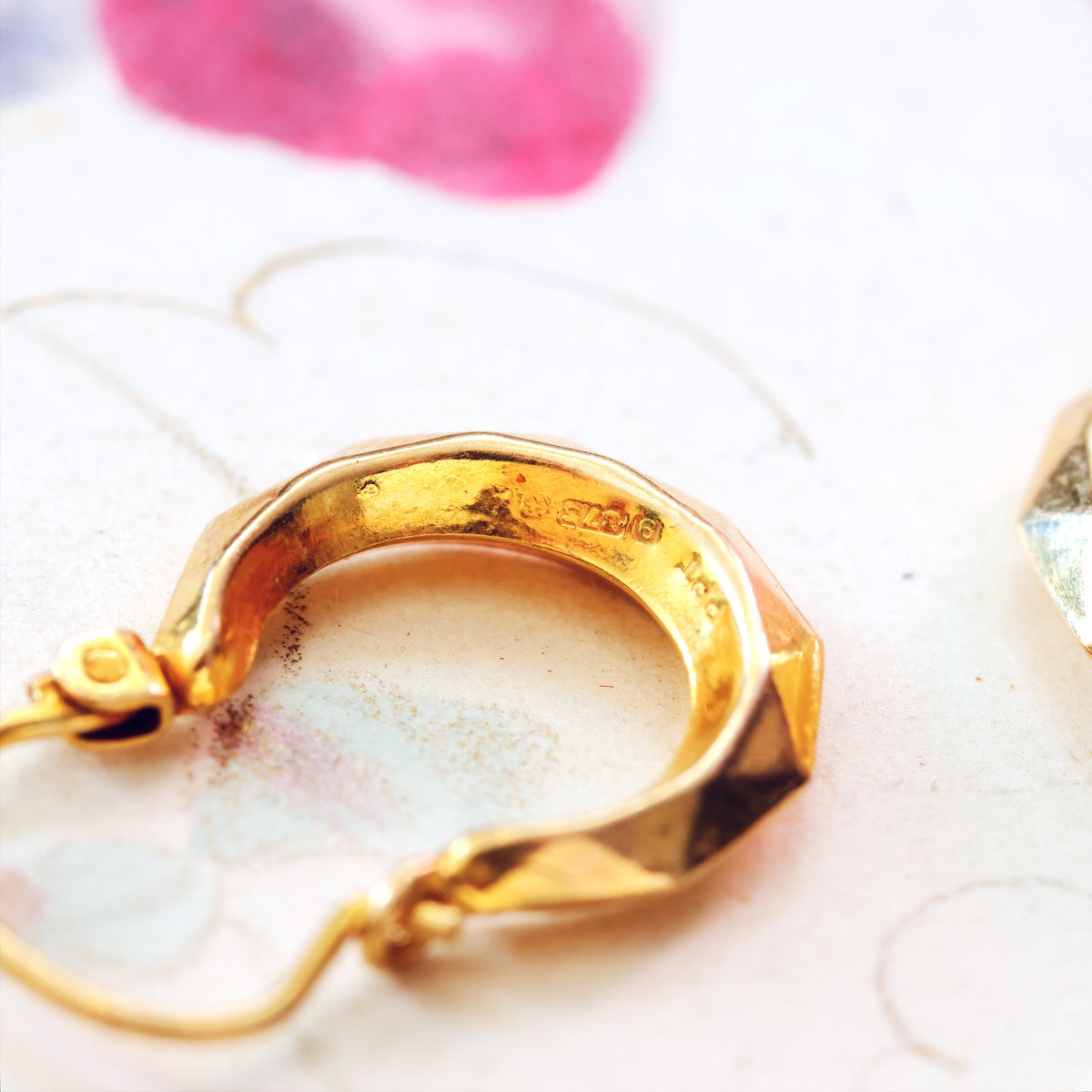 Vintage Date 1972 9ct Gold Faceted Hoop Earrings
