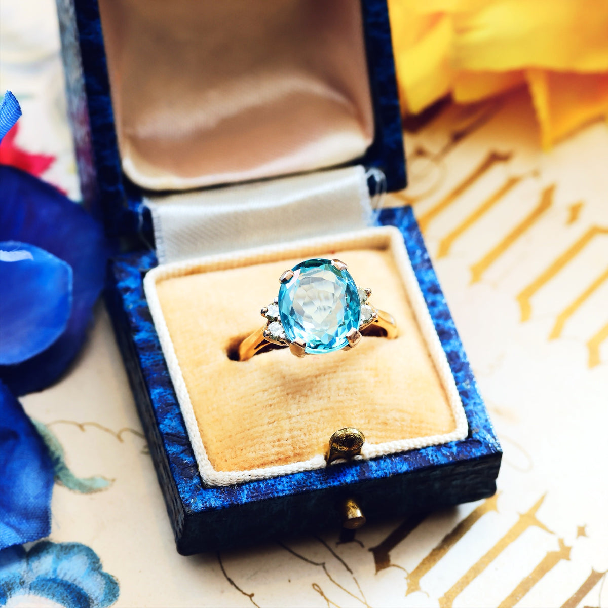 Date 1974 Starlight Blue Zircon & Diamond Ring