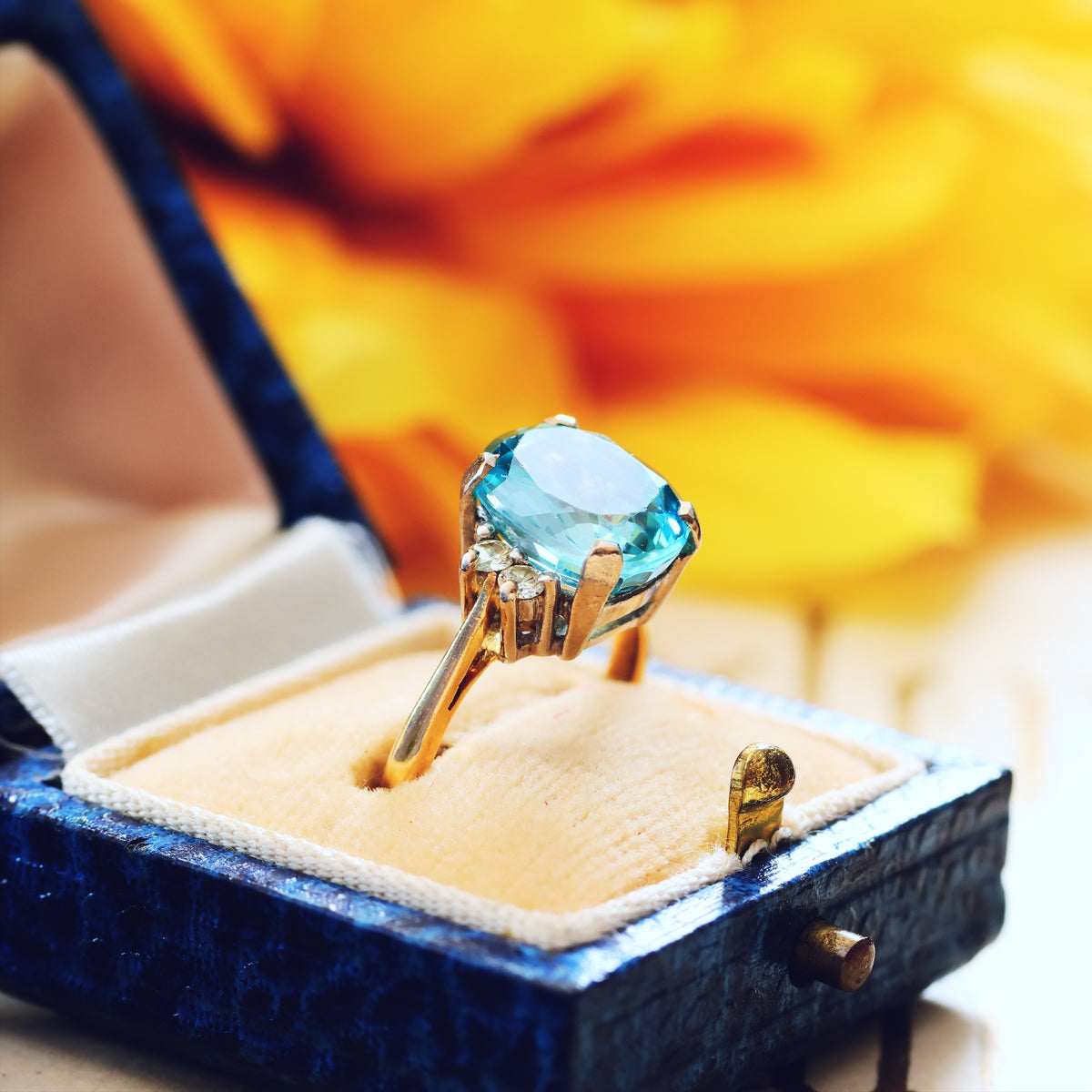 Date 1974 Starlight Blue Zircon & Diamond Ring