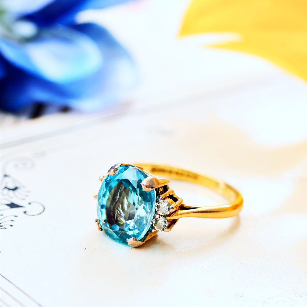 Date 1974 Starlight Blue Zircon & Diamond Ring