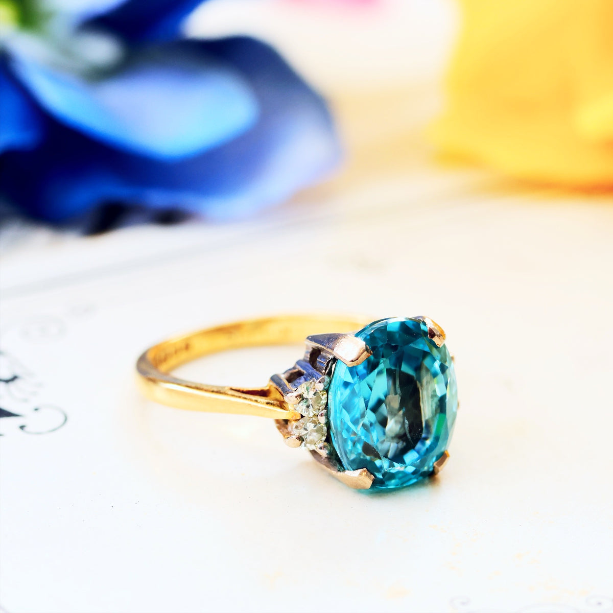 Date 1974 Starlight Blue Zircon & Diamond Ring