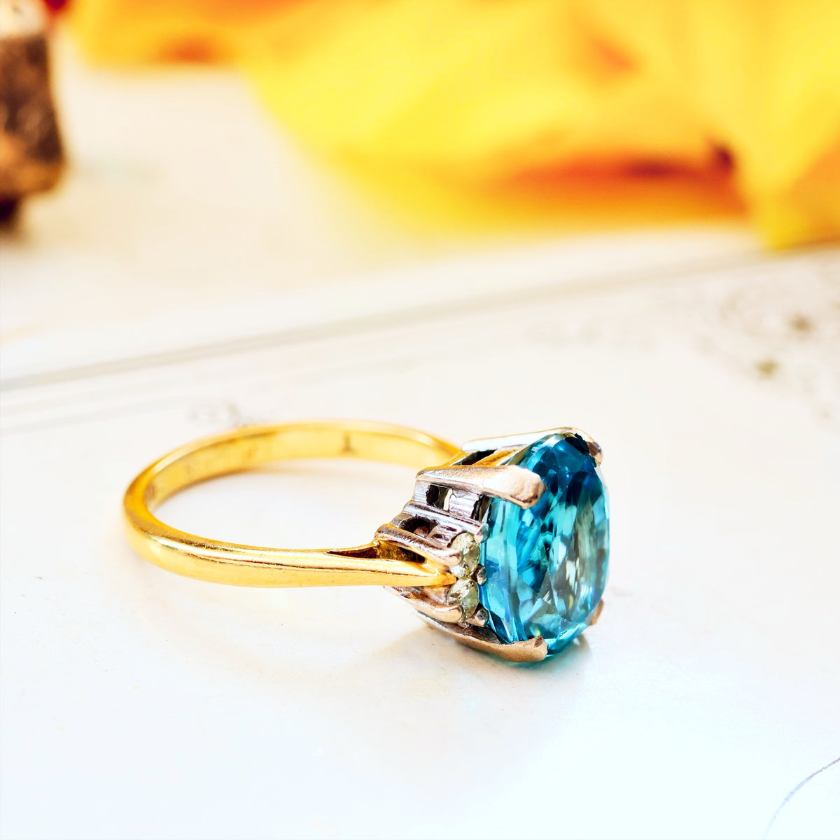 Date 1974 Starlight Blue Zircon & Diamond Ring