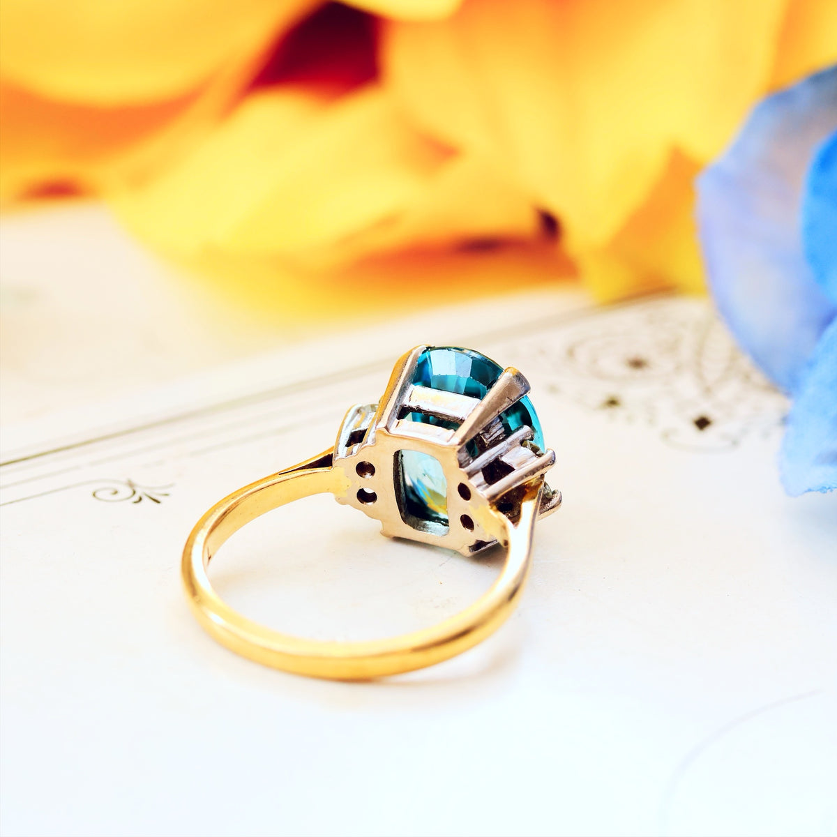Date 1974 Starlight Blue Zircon & Diamond Ring