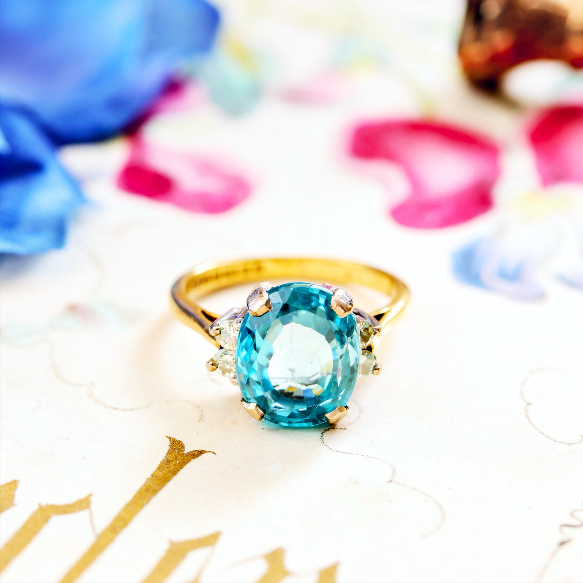 Date 1974 Starlight Blue Zircon & Diamond Ring