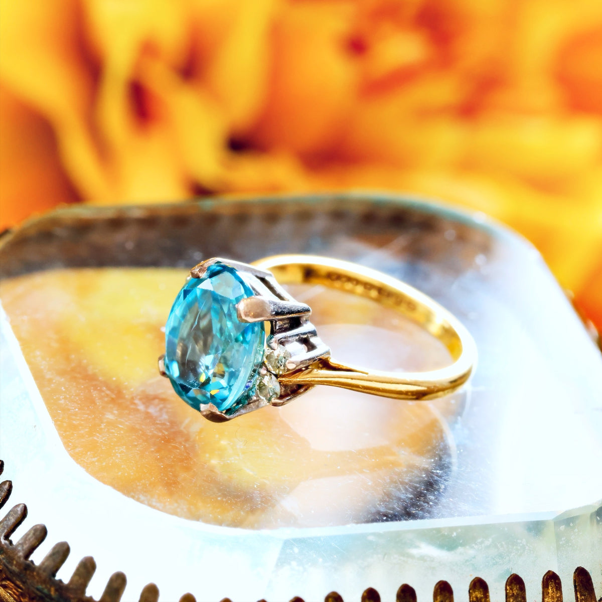 Date 1974 Starlight Blue Zircon & Diamond Ring
