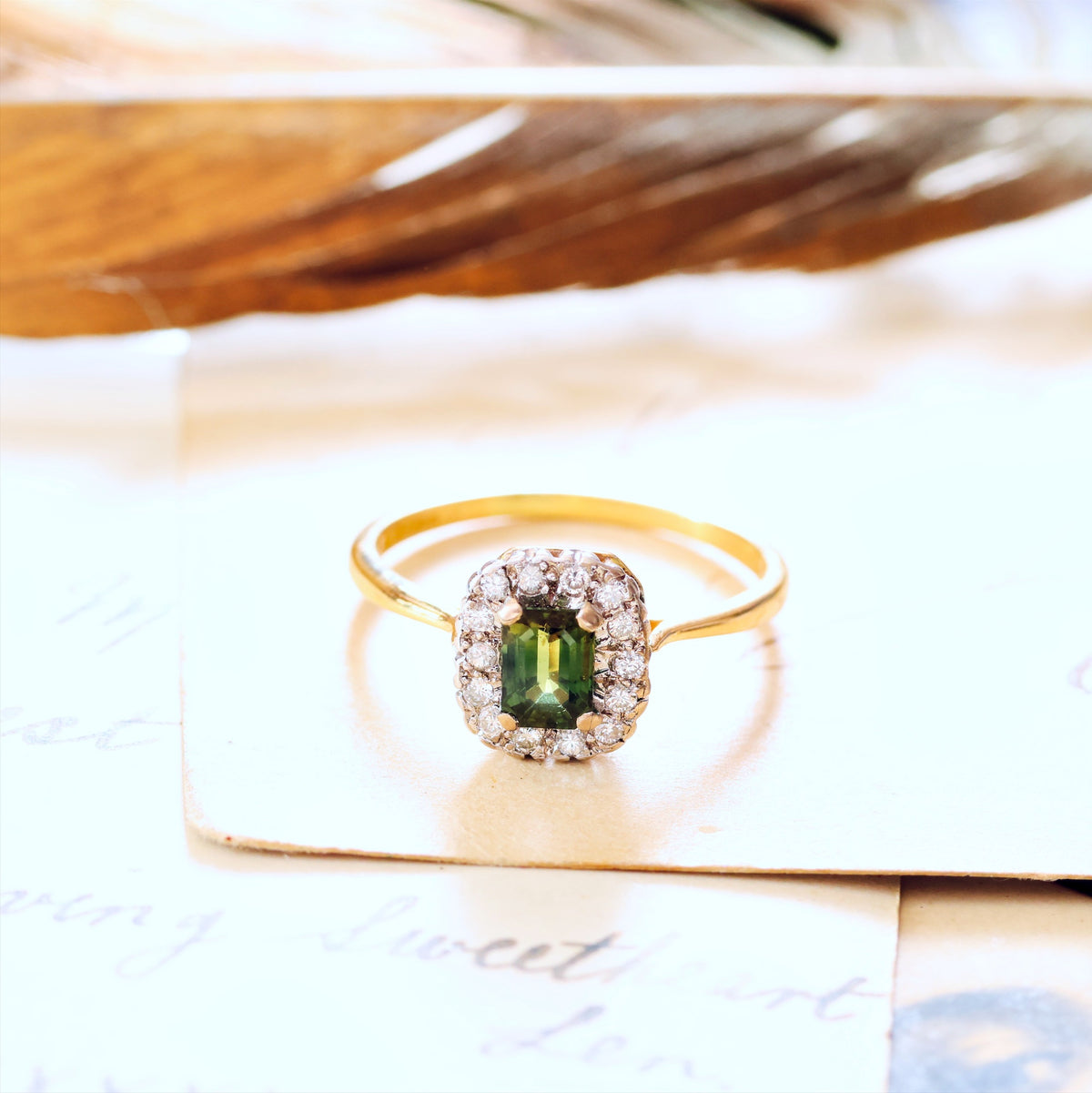 Vintage Date 1988 Green Sapphire & Diamond Engagement Ring