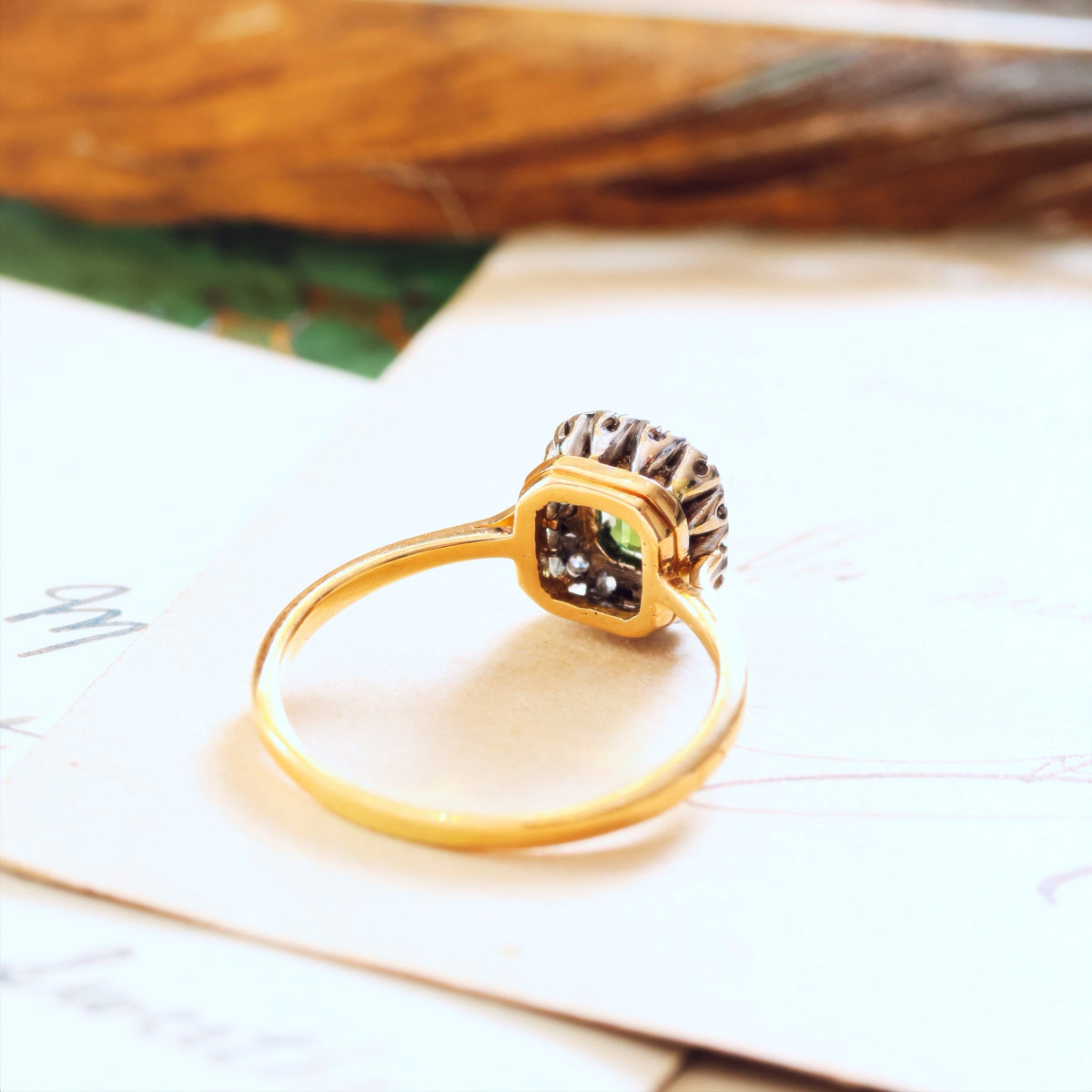 Vintage Date 1988 Green Sapphire & Diamond Engagement Ring