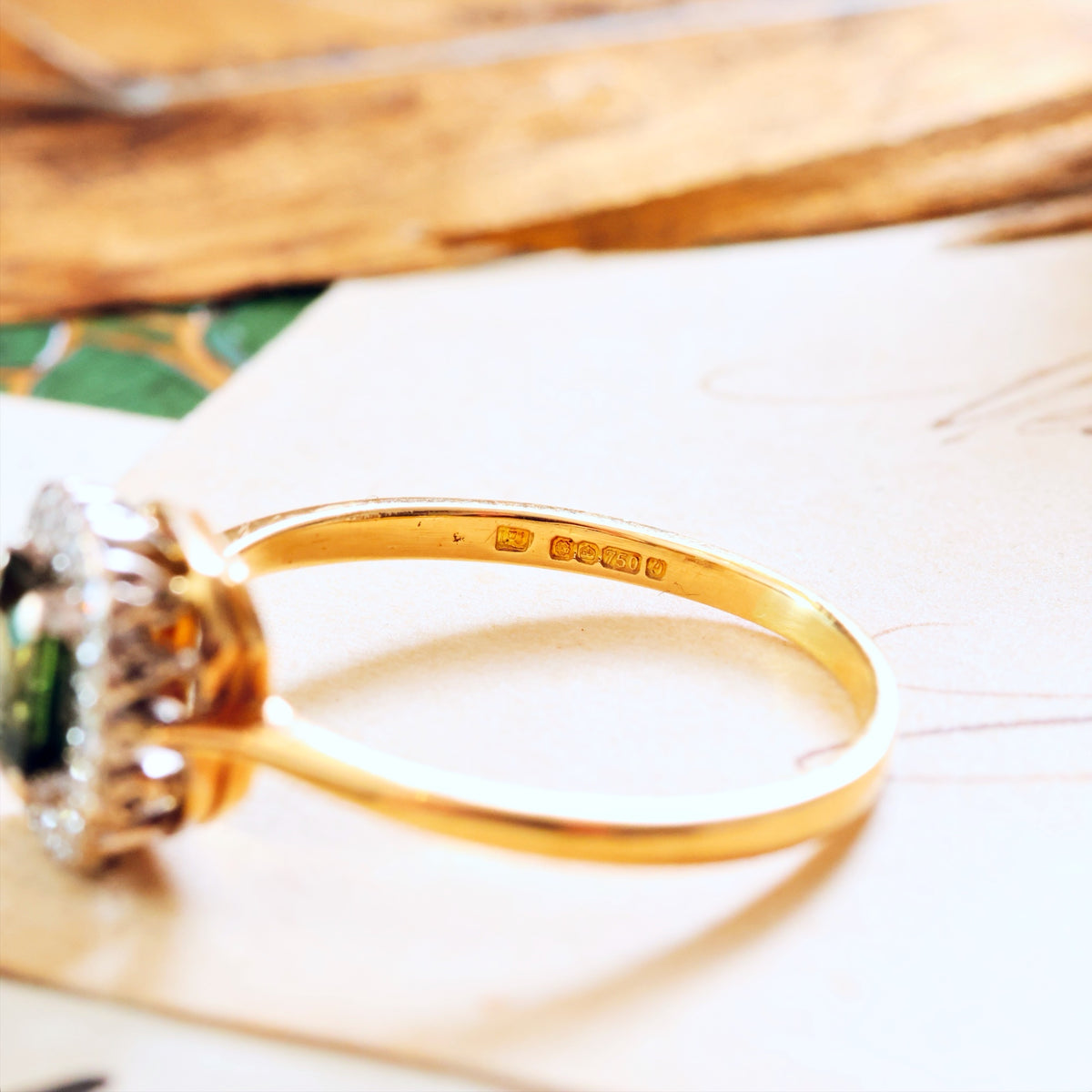 Vintage Date 1988 Green Sapphire & Diamond Engagement Ring