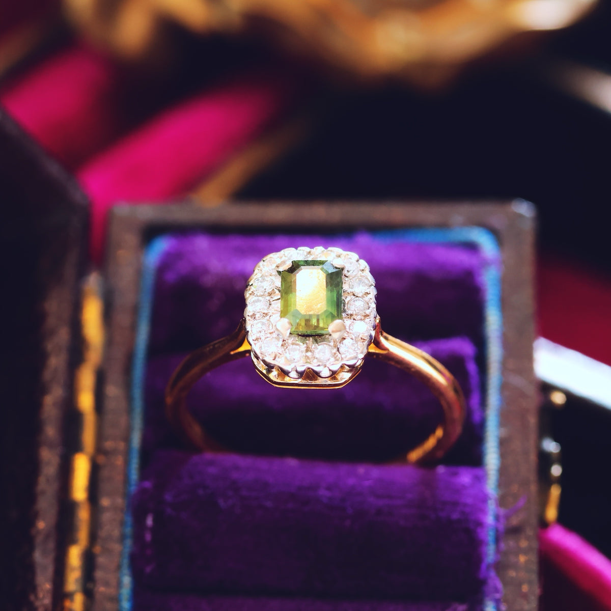 Vintage Date 1988 Green Sapphire & Diamond Engagement Ring