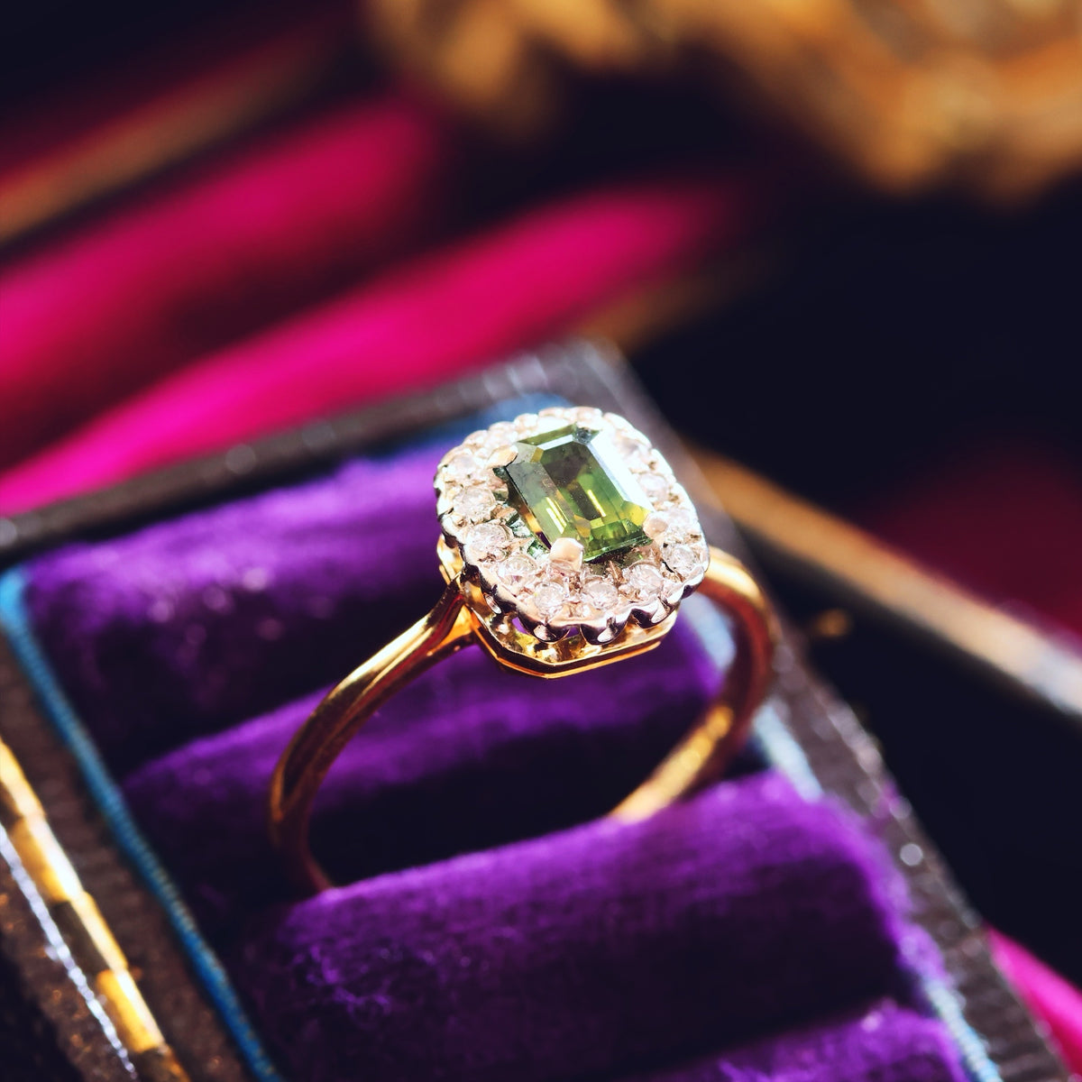 Vintage Date 1988 Green Sapphire & Diamond Engagement Ring