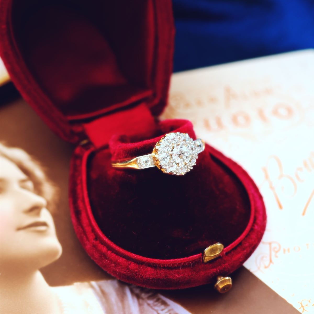 Antique Hand Cut Diamond Blossom Engagement Ring