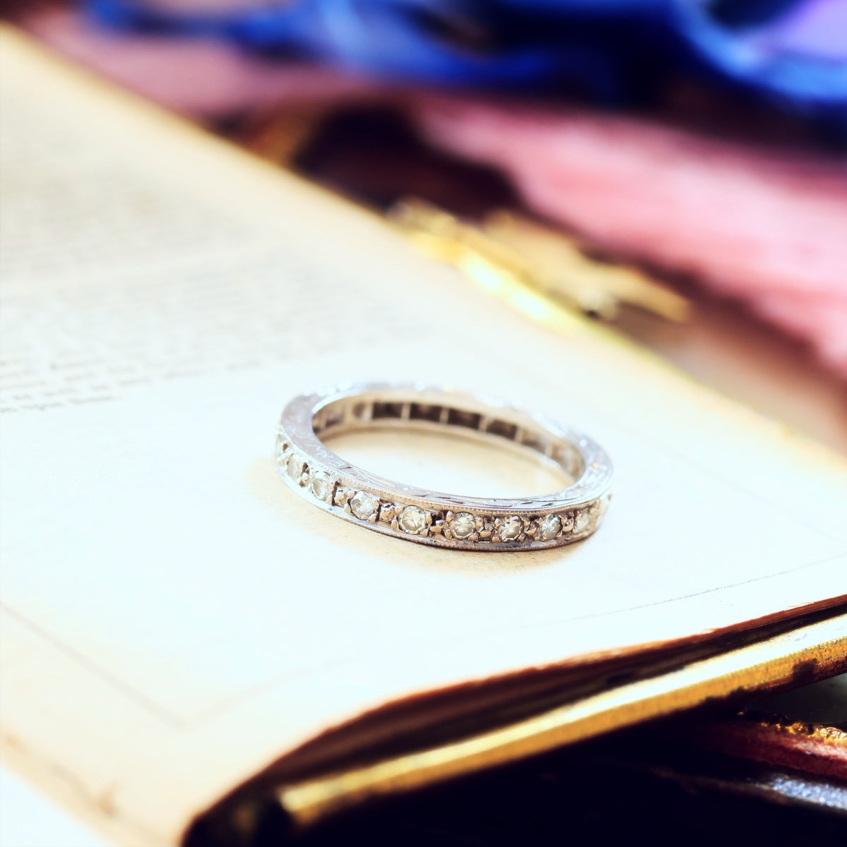 Hand Made Vintage 18ct White Gold & Diamond Half Eternity Ring