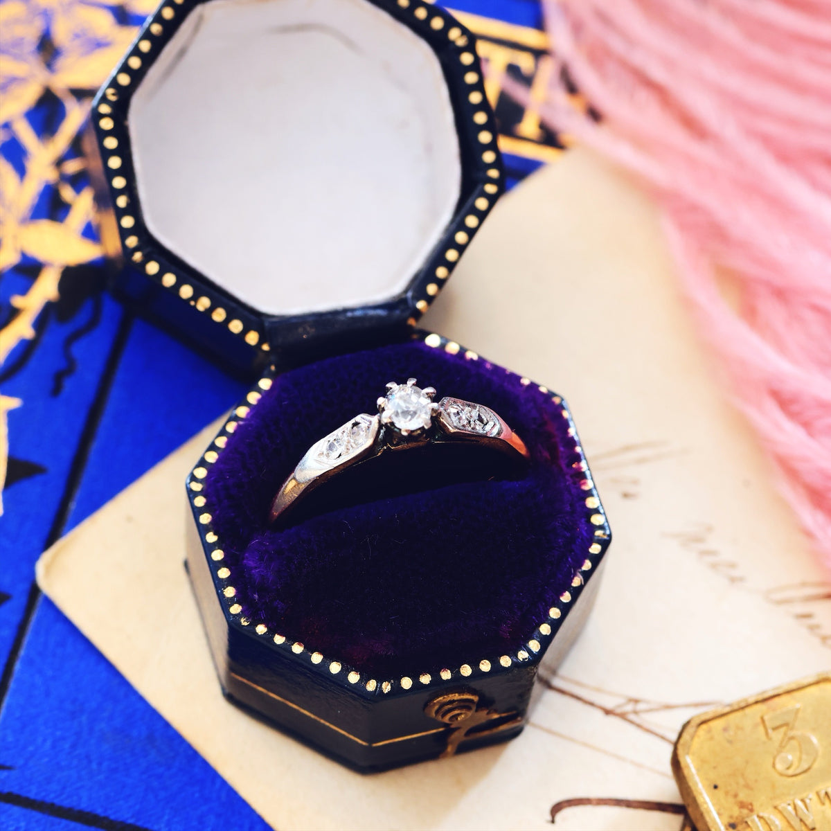 Vintage Hand Cut Diamond Solitaire Engagement Ring