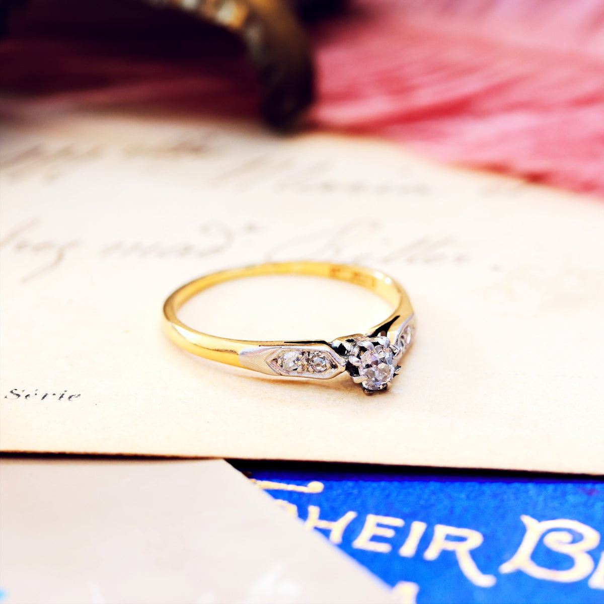 Vintage Hand Cut Diamond Solitaire Engagement Ring