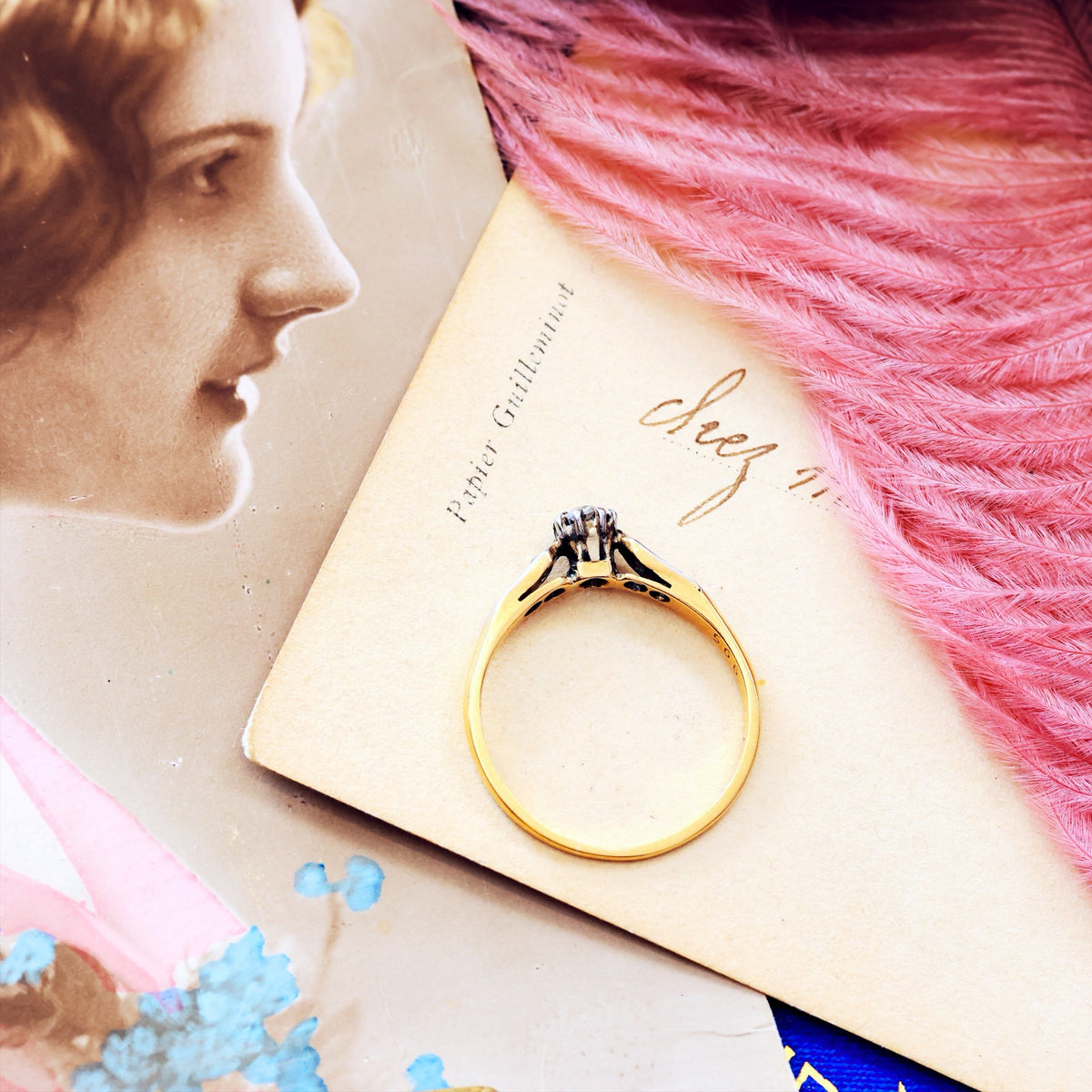 Vintage Hand Cut Diamond Solitaire Engagement Ring