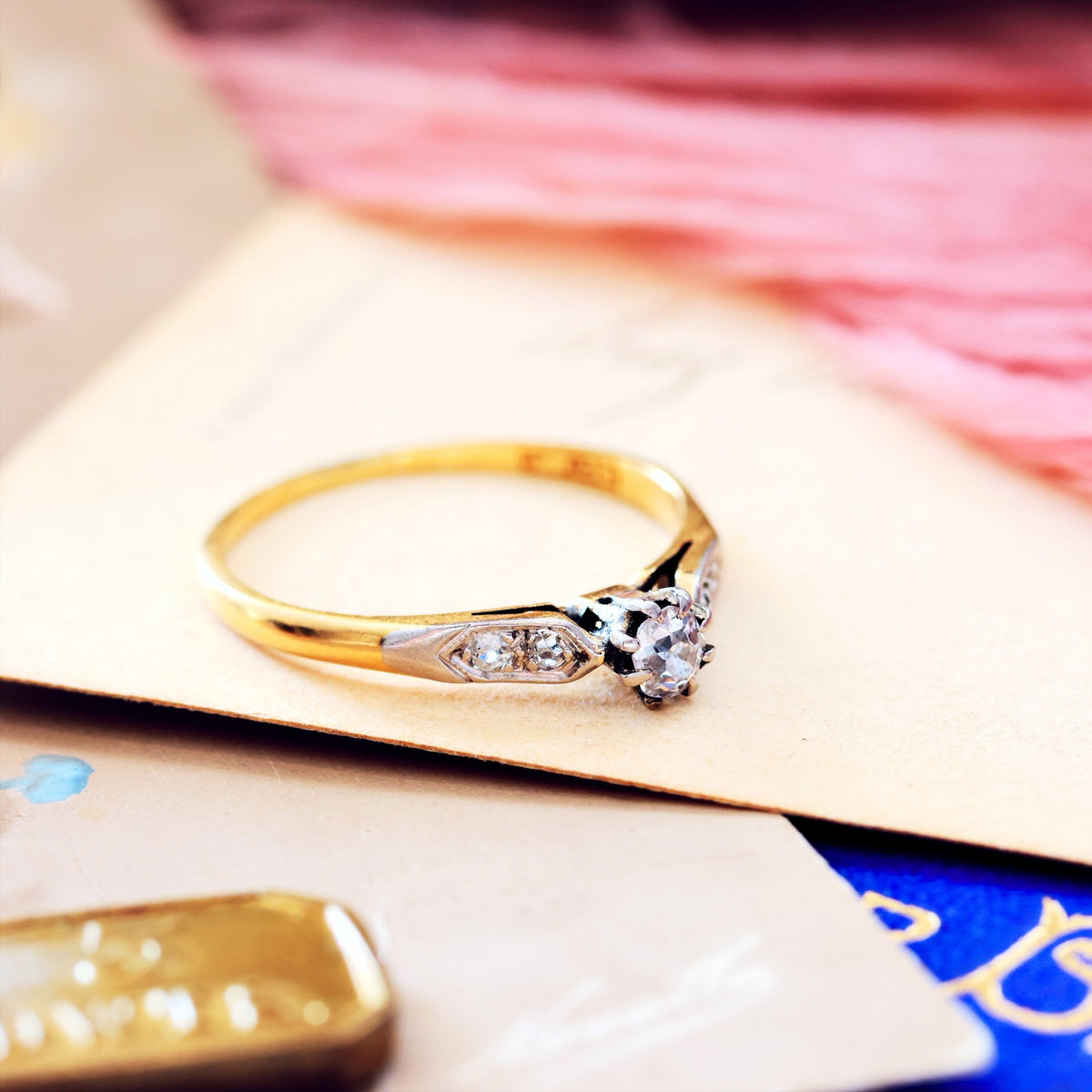 Vintage Hand Cut Diamond Solitaire Engagement Ring