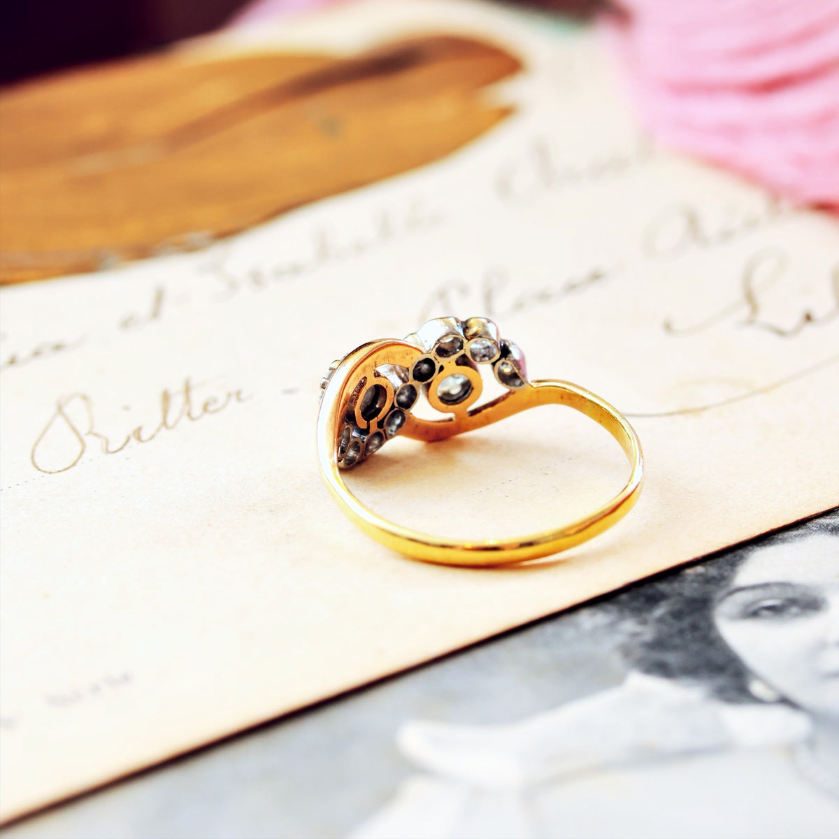 Unique Vintage Diamond 'Toi et Moi' Diamond Engagement Ring