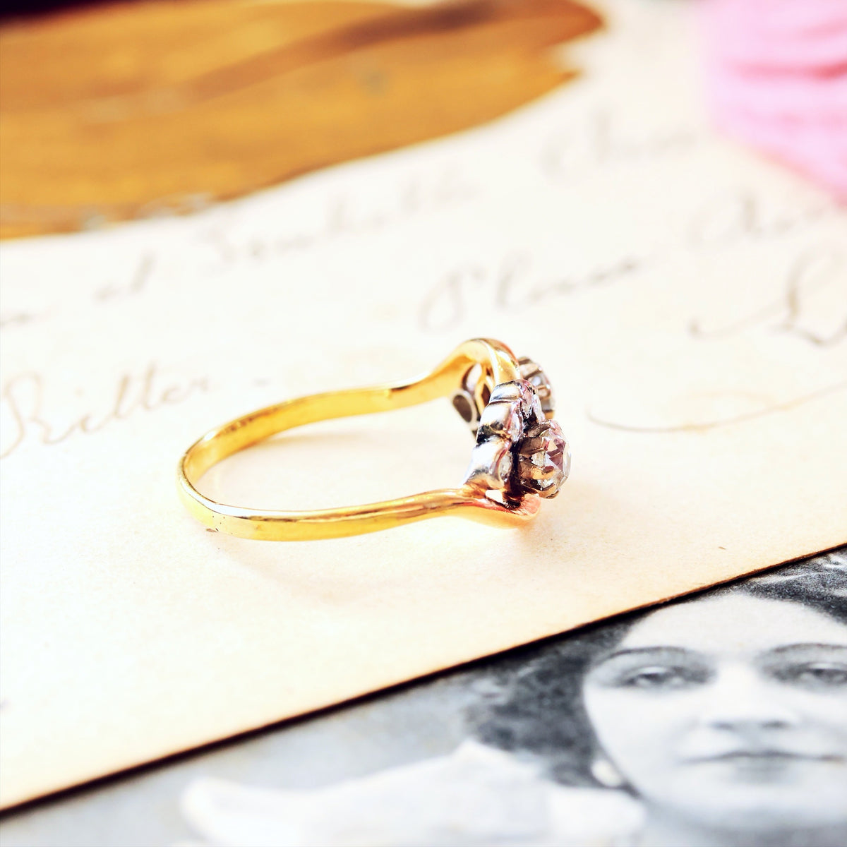 Unique Vintage Diamond 'Toi et Moi' Diamond Engagement Ring