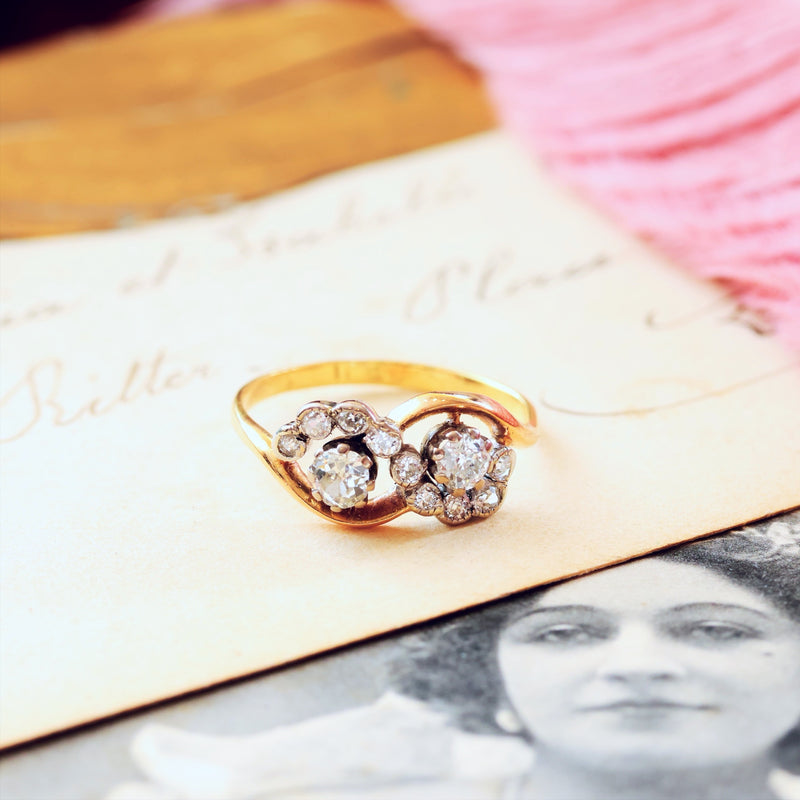 Unique Vintage Diamond 'Toi et Moi' Diamond Engagement Ring